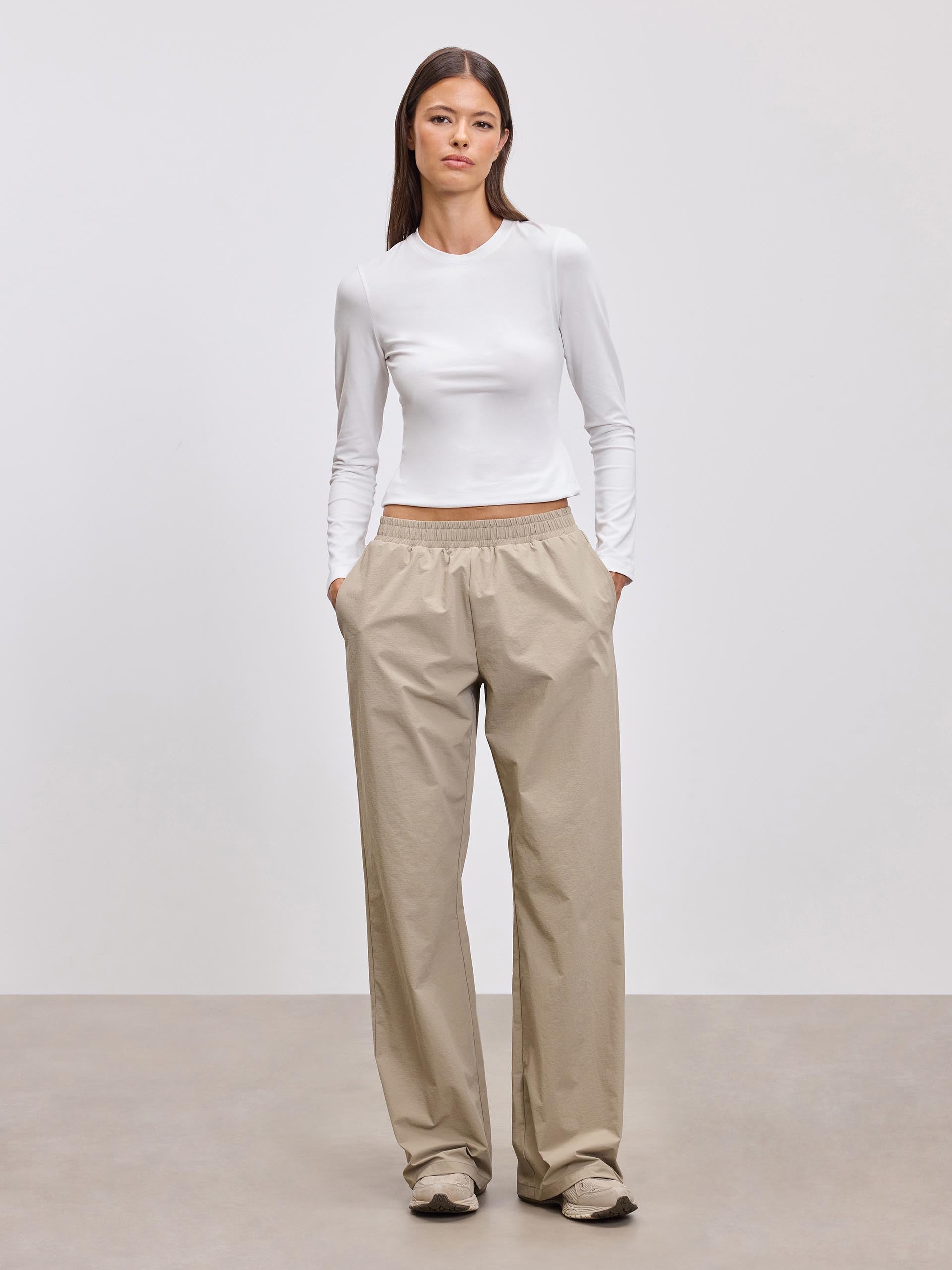 Womens Nylon Trouser in Stone