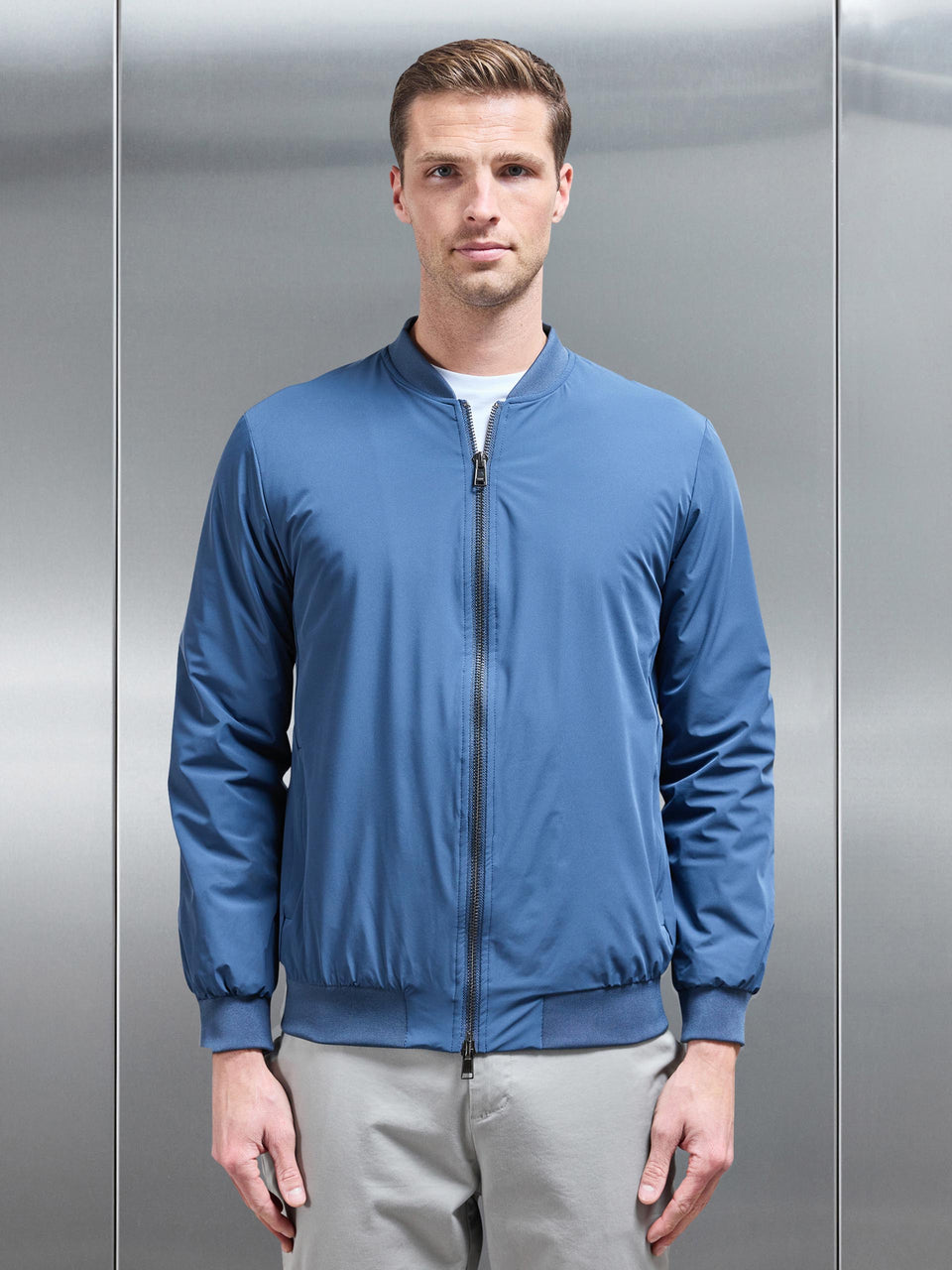 Nylon Padded Bomber Jacket in Air Force Blue