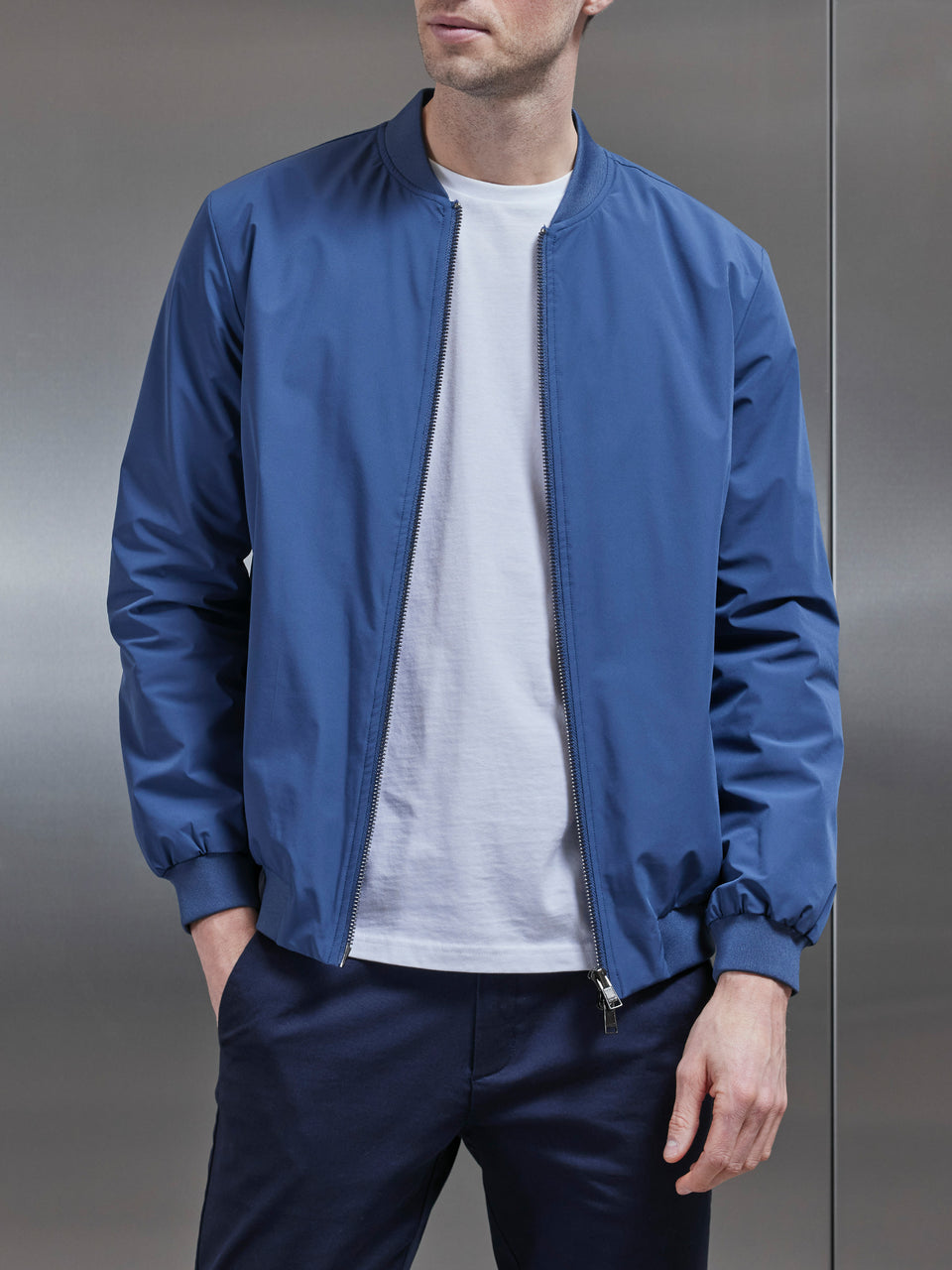 Nylon Padded Bomber Jacket in Air Force Blue