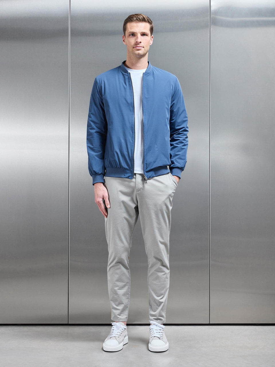 Nylon Padded Bomber Jacket in Air Force Blue