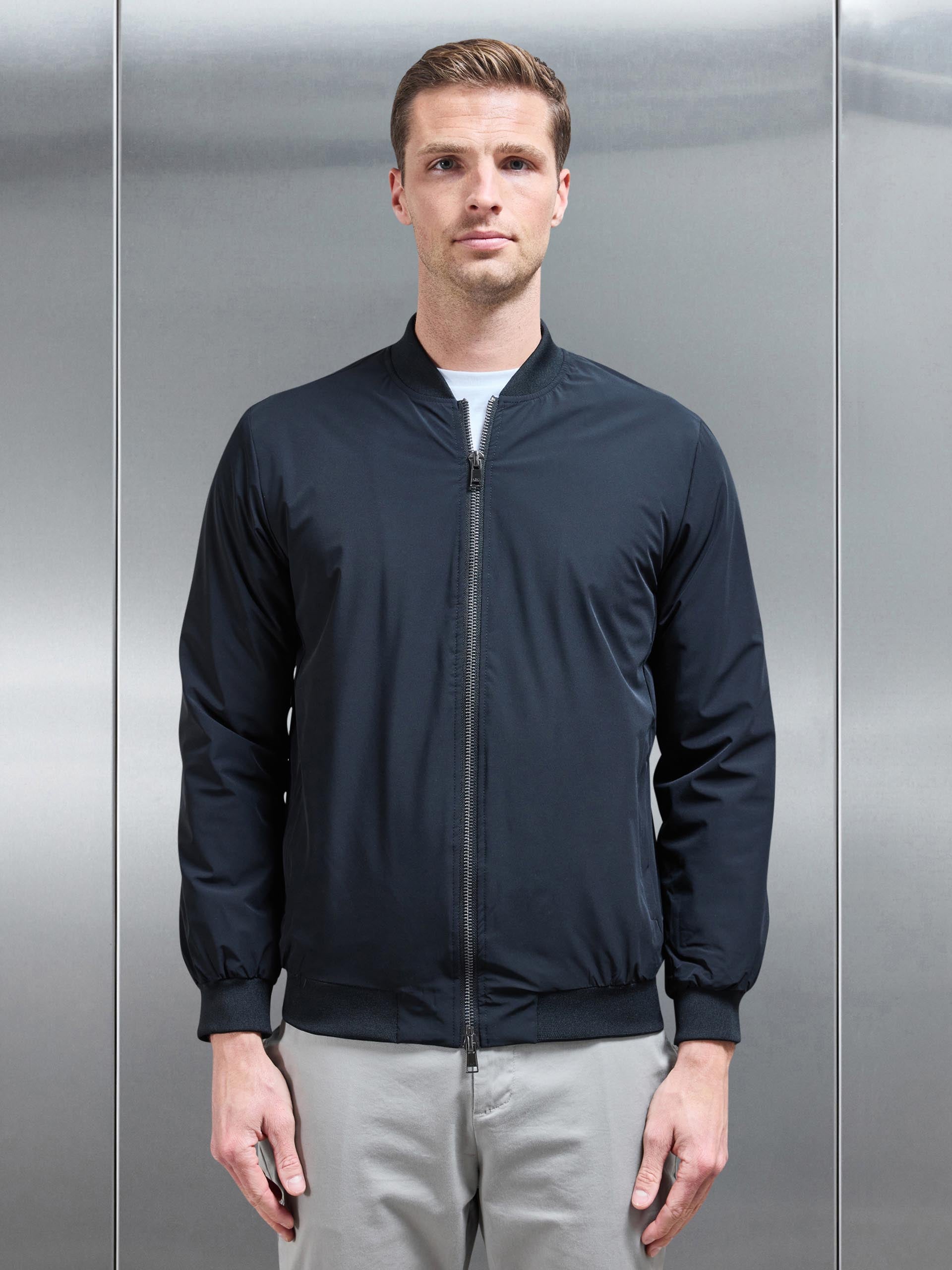 Nylon Padded Bomber Jacket in Black