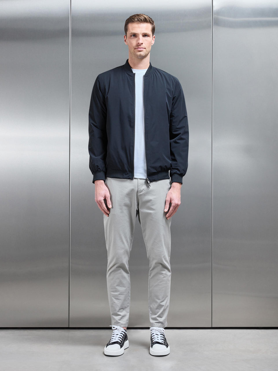 Nylon Padded Bomber Jacket in Black