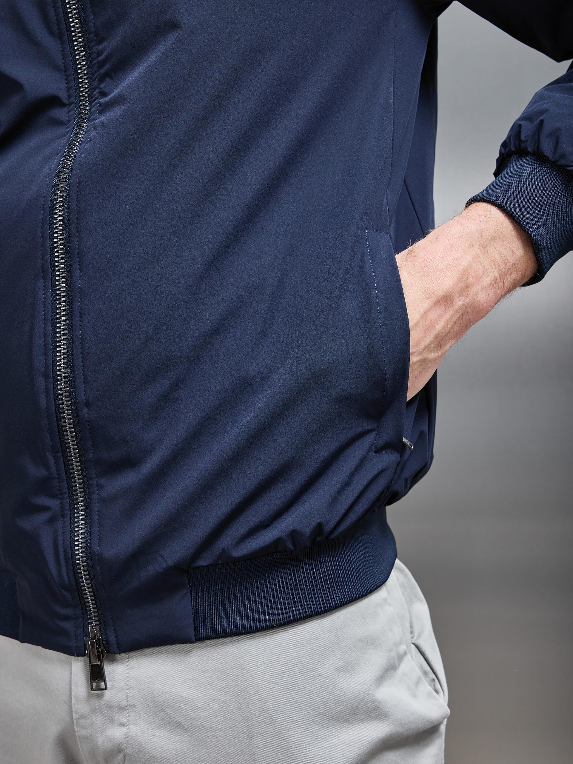 Padded Nylon Bomber Jacket in Navy