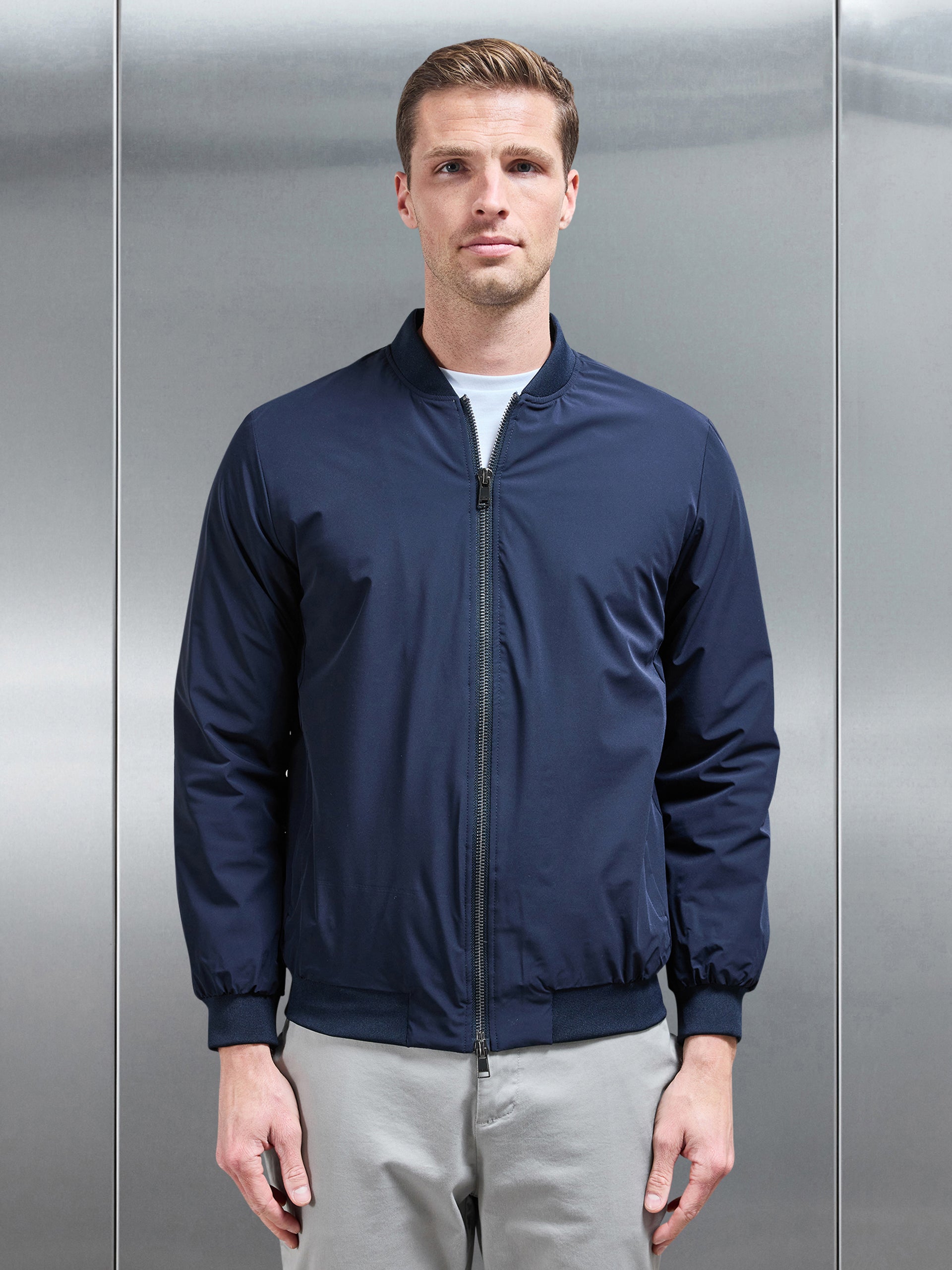 Nylon Padded Bomber Jacket in Navy