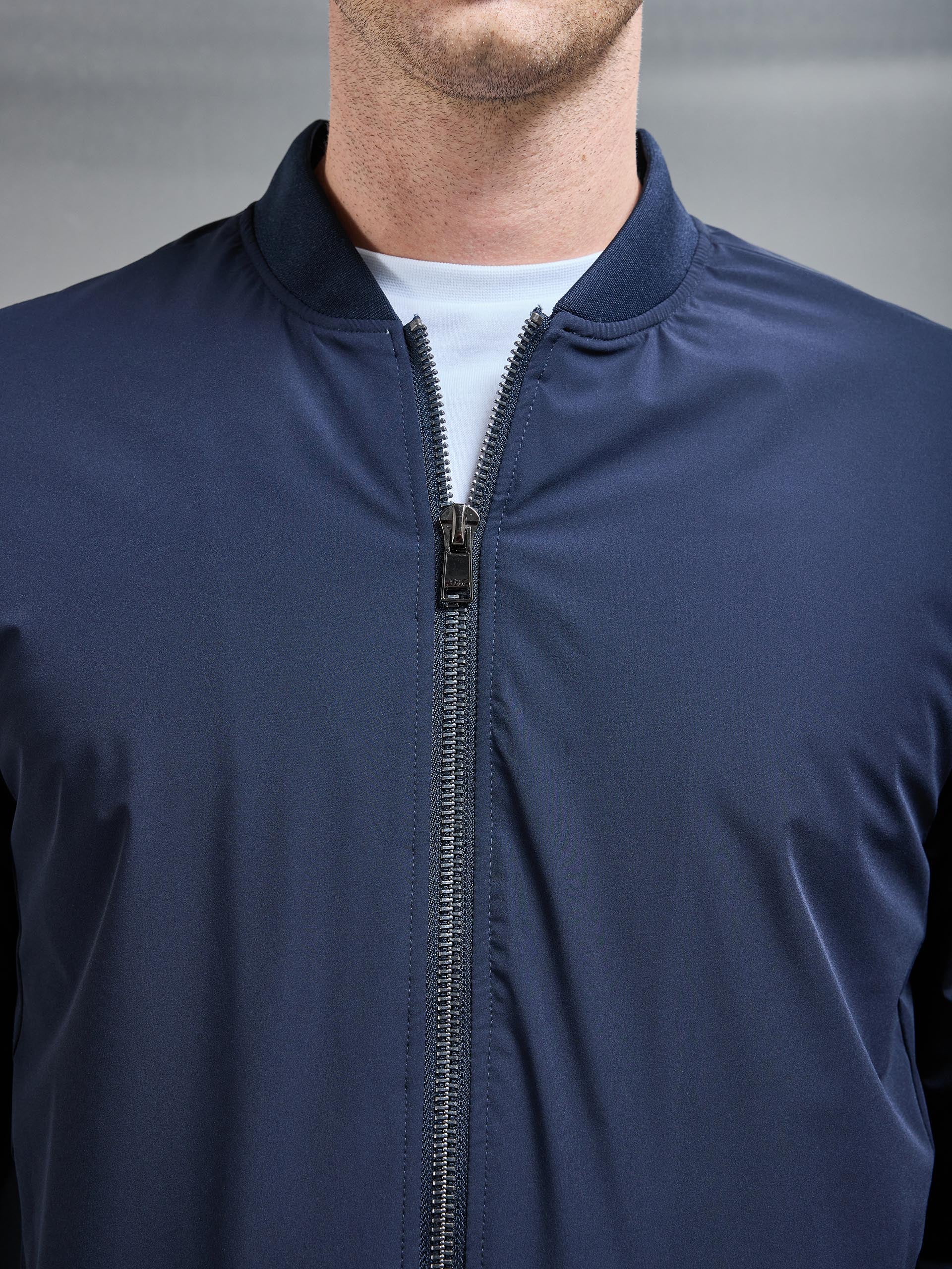 Padded Nylon Bomber Jacket in Navy