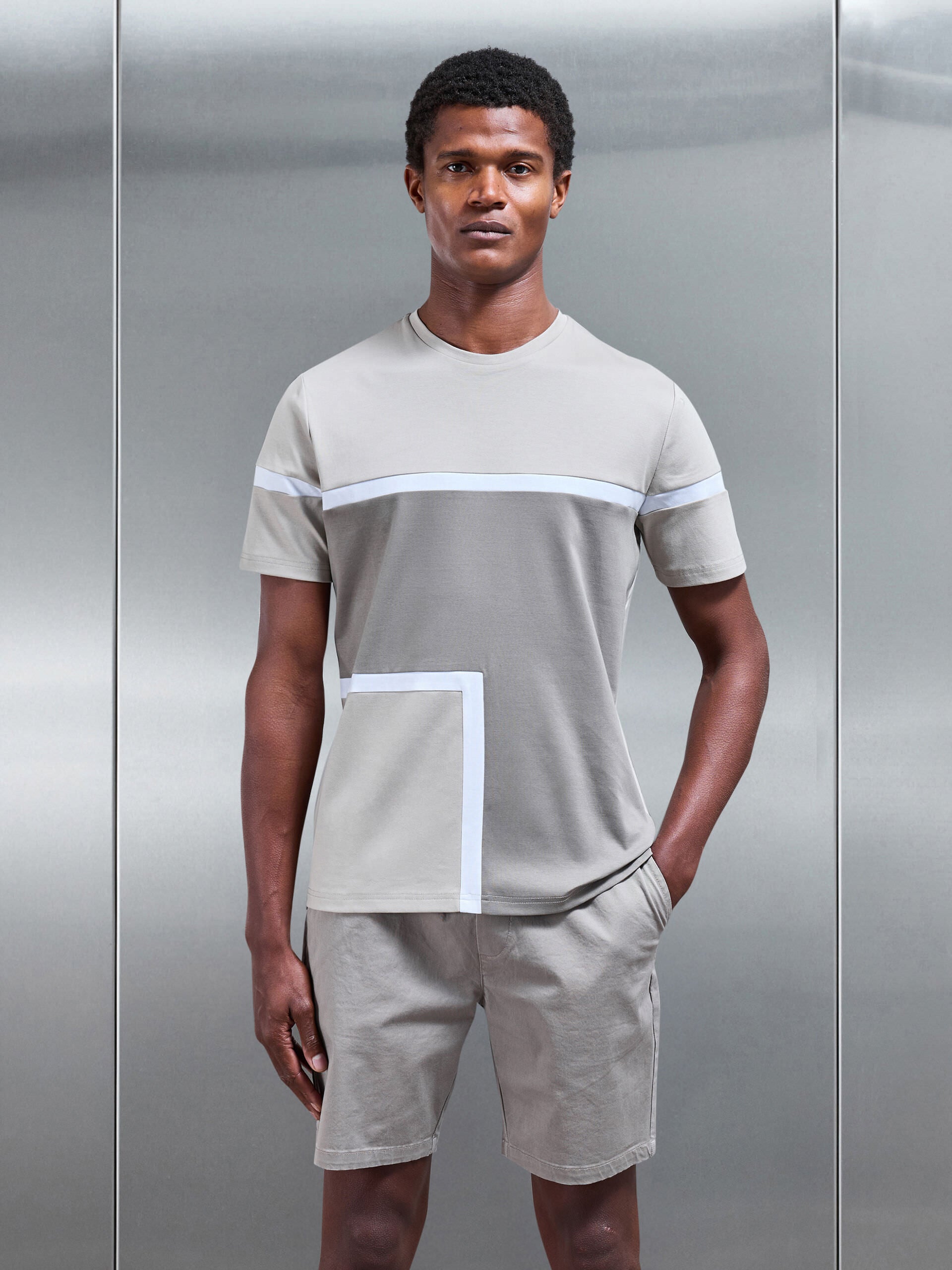 Oden Mercerised Colour Block T-Shirt in Desert