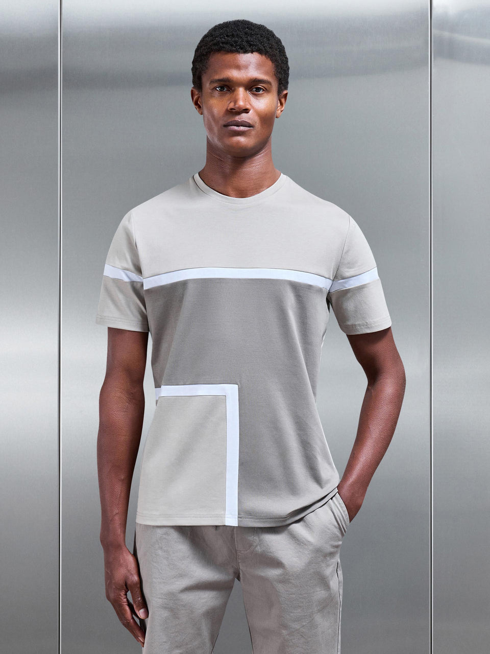 Oden Mercerised Colour Block T-Shirt in Desert