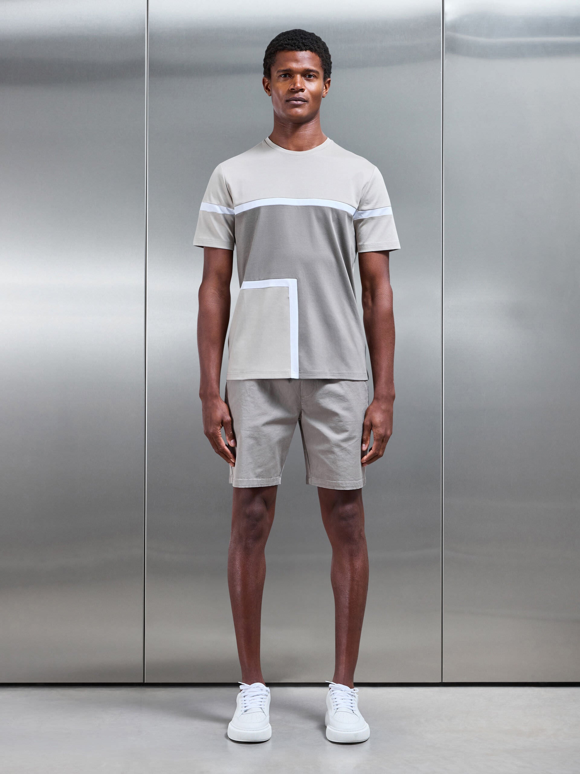 Oden Mercerised Colour Block T-Shirt in Desert