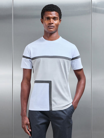 Oden Mercerised Colour Block T-Shirt in Mid Grey