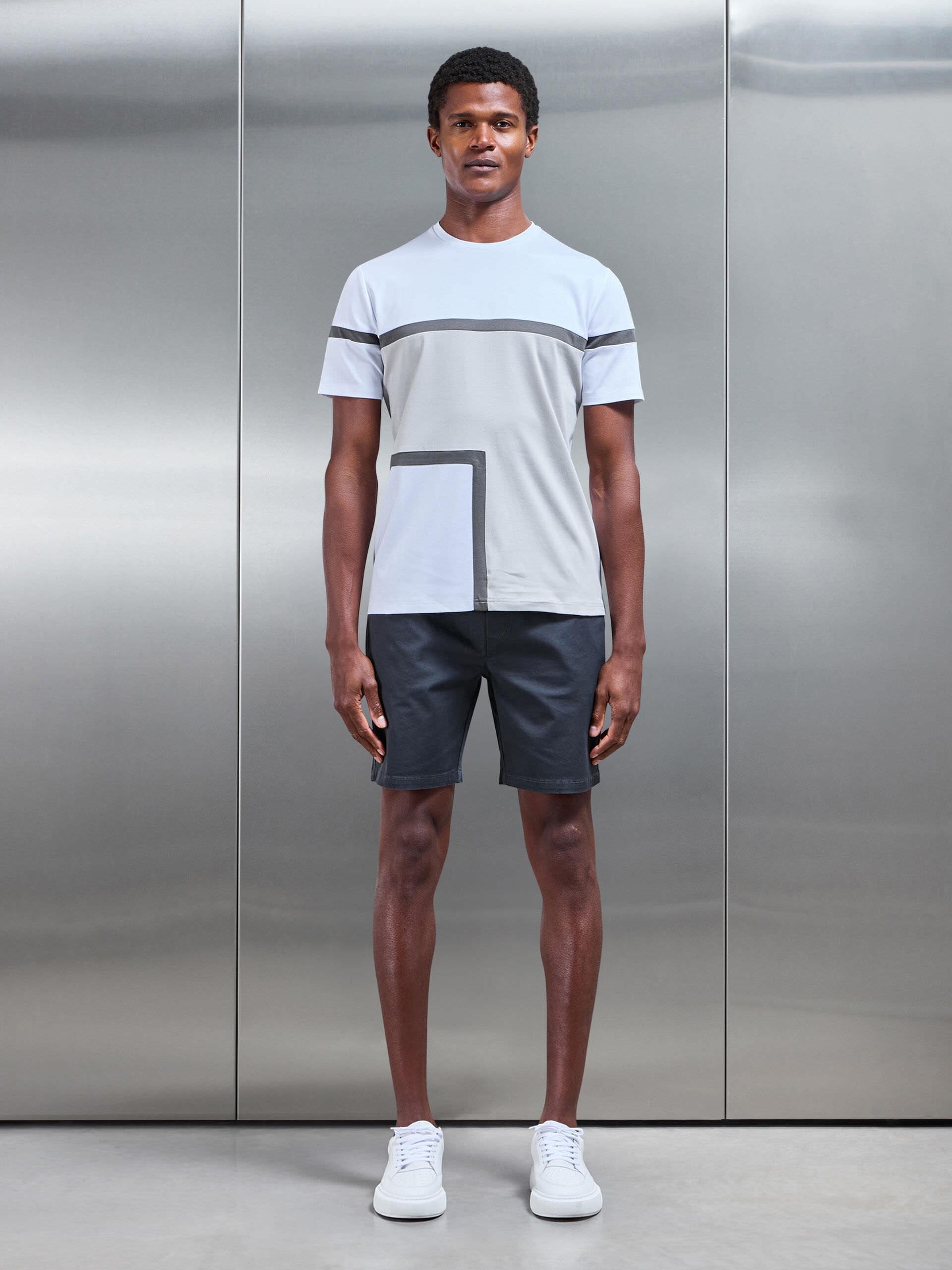 Oden Mercerised Colour Block T-Shirt in Mid Grey