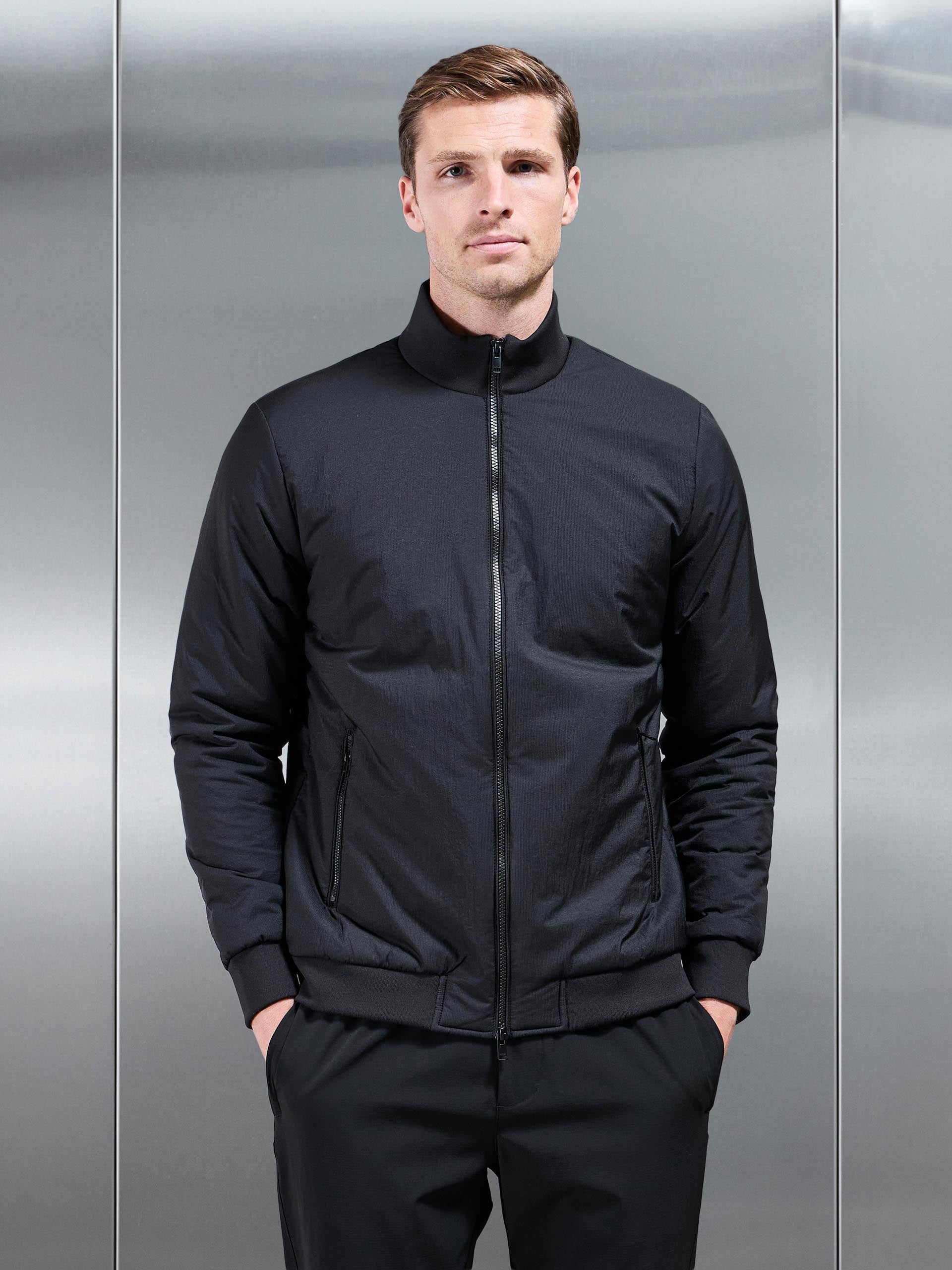 Padded Shell Funnel Neck Jacket in Black