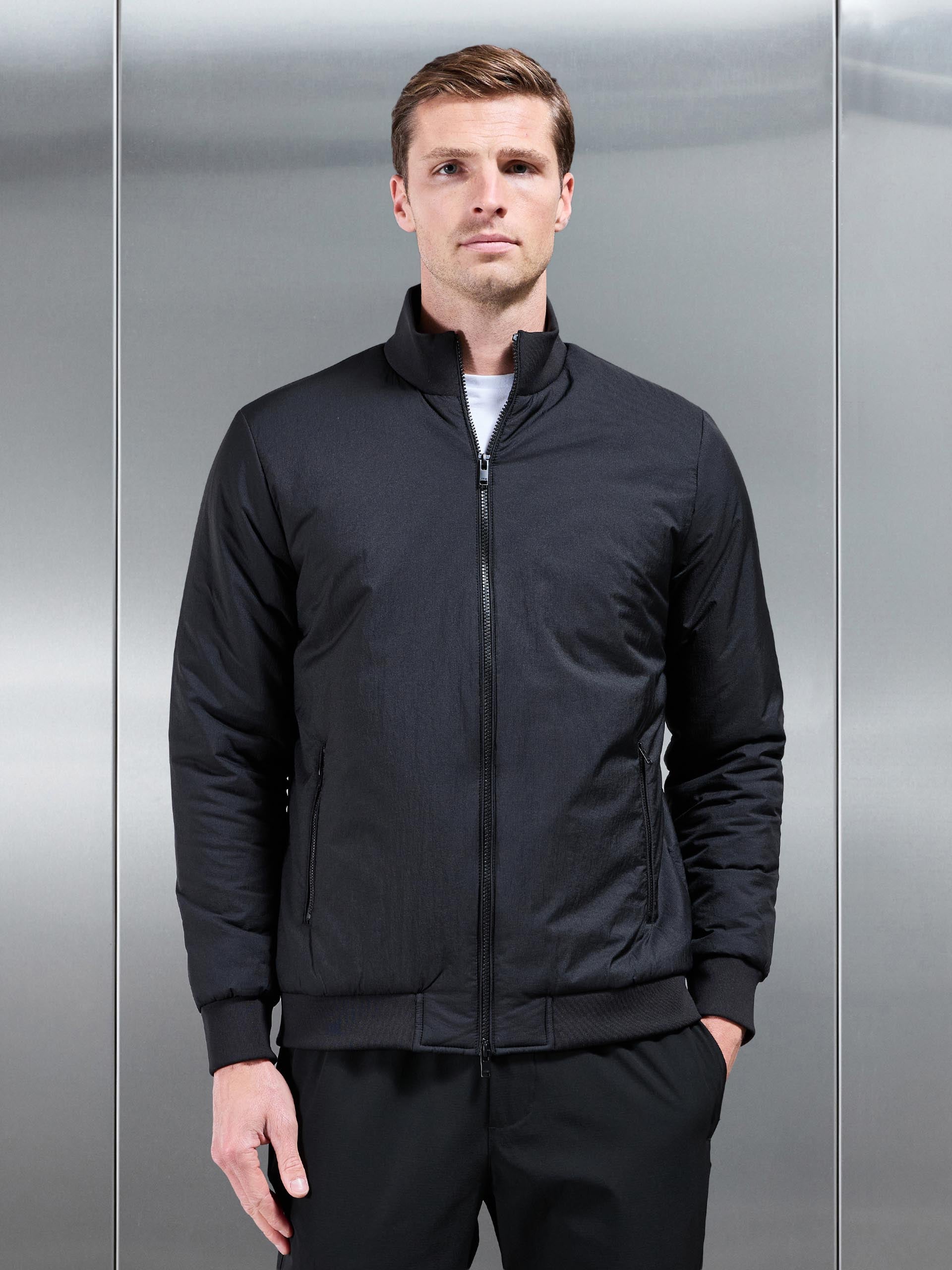 Padded Shell Funnel Neck Jacket in Black