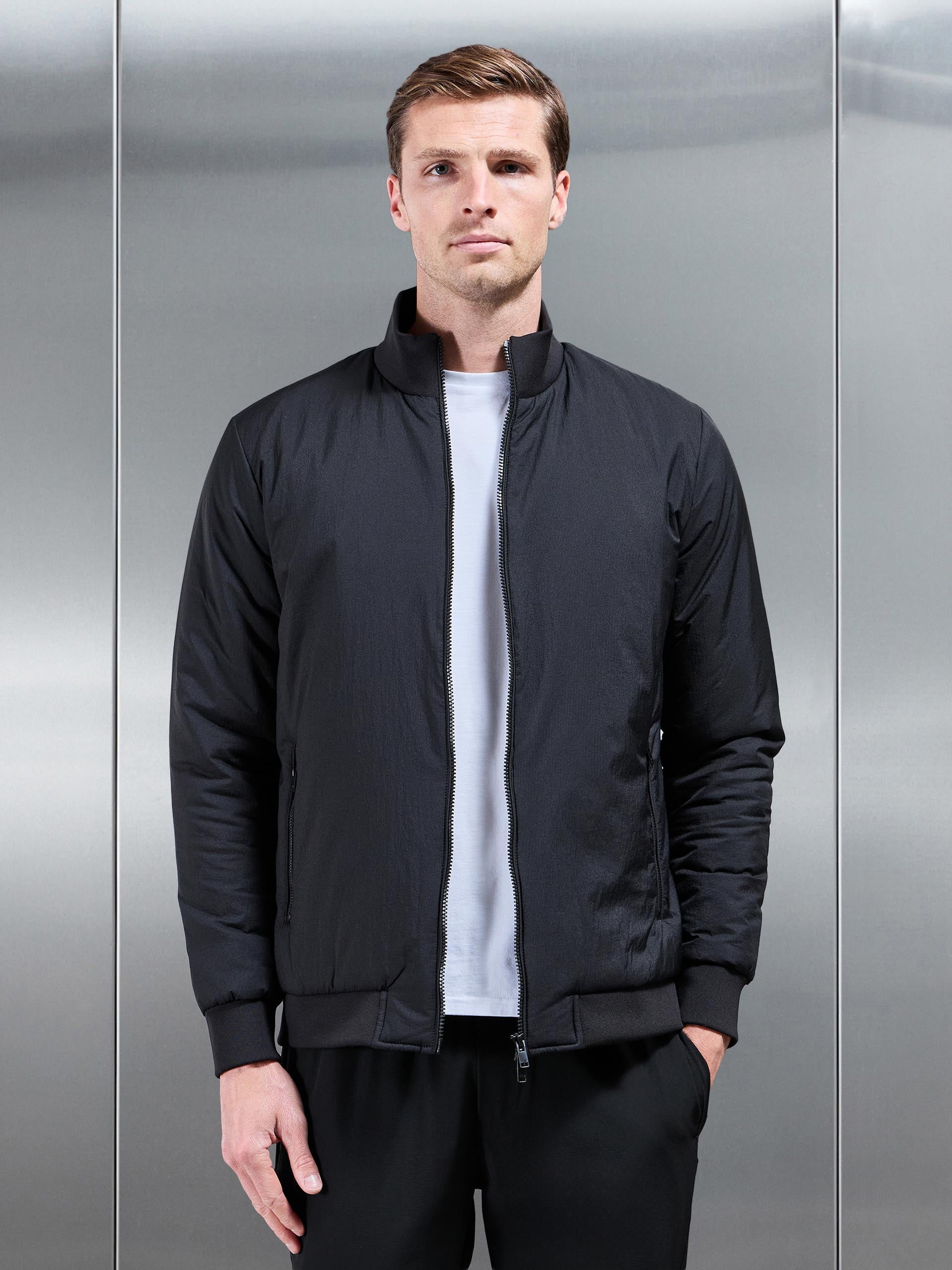 Padded Shell Funnel Neck Jacket in Black