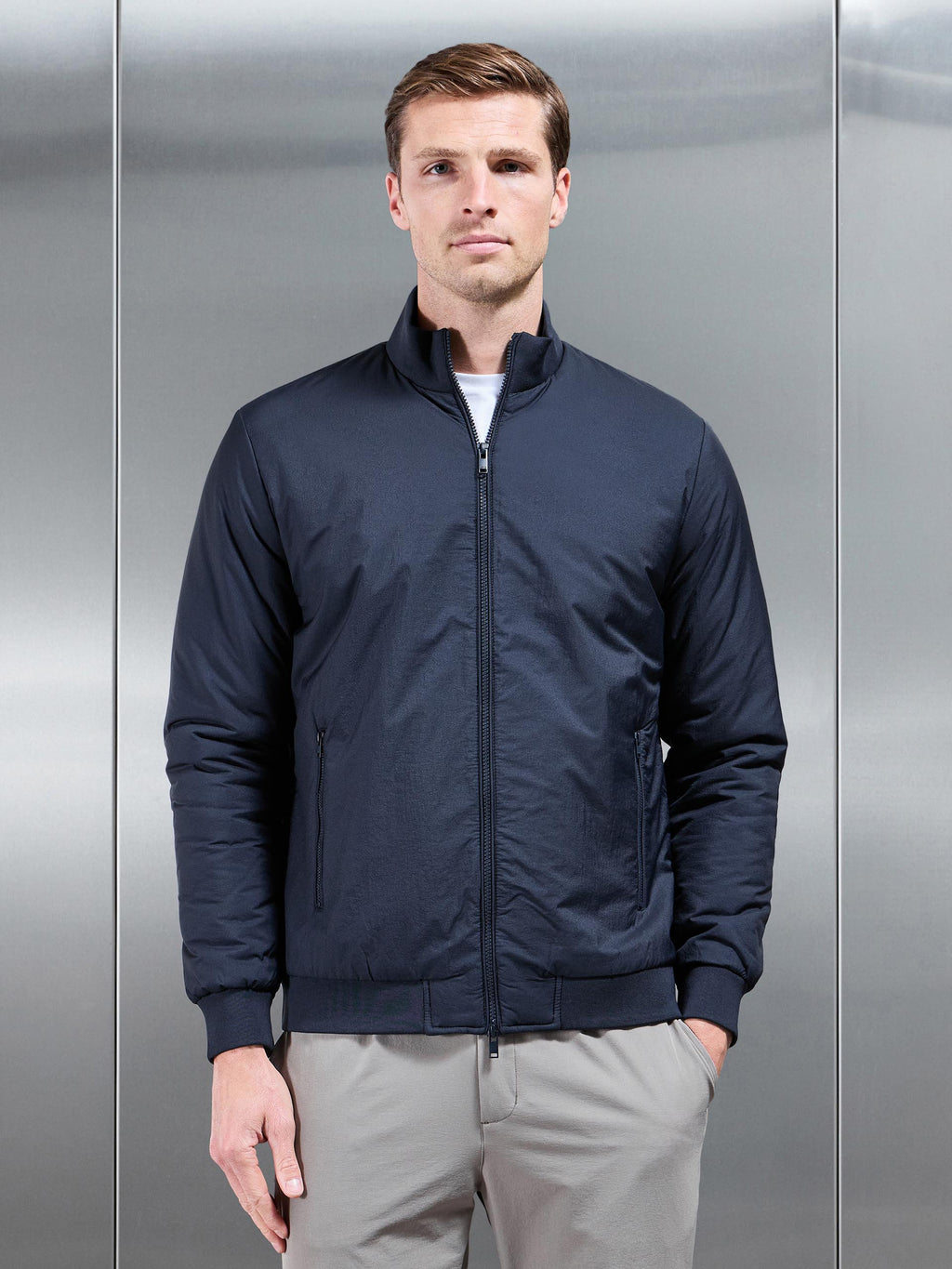 Padded Shell Funnel Neck Jacket in Navy | ARNE UK