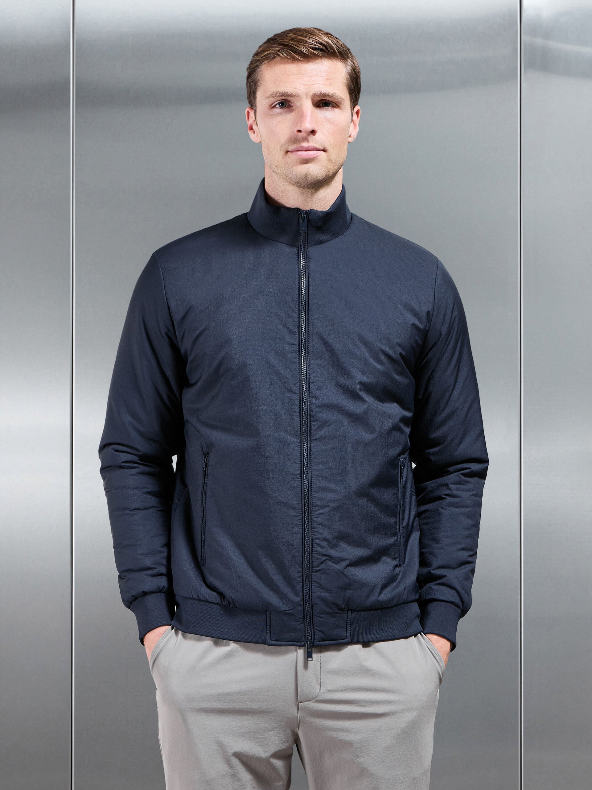 Padded Shell Funnel Neck Jacket in Navy
