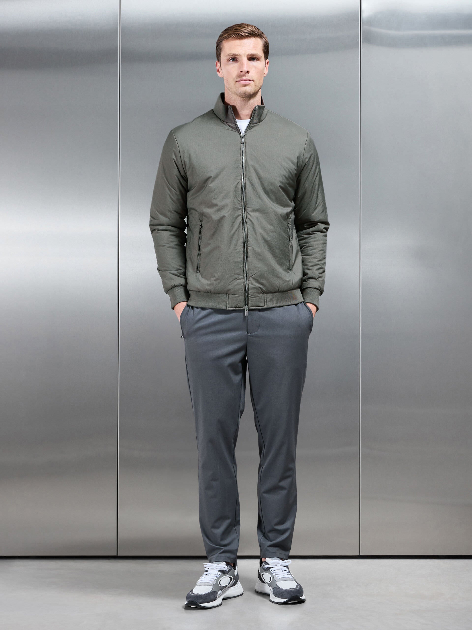 Padded Shell Funnel Neck Jacket in Olive