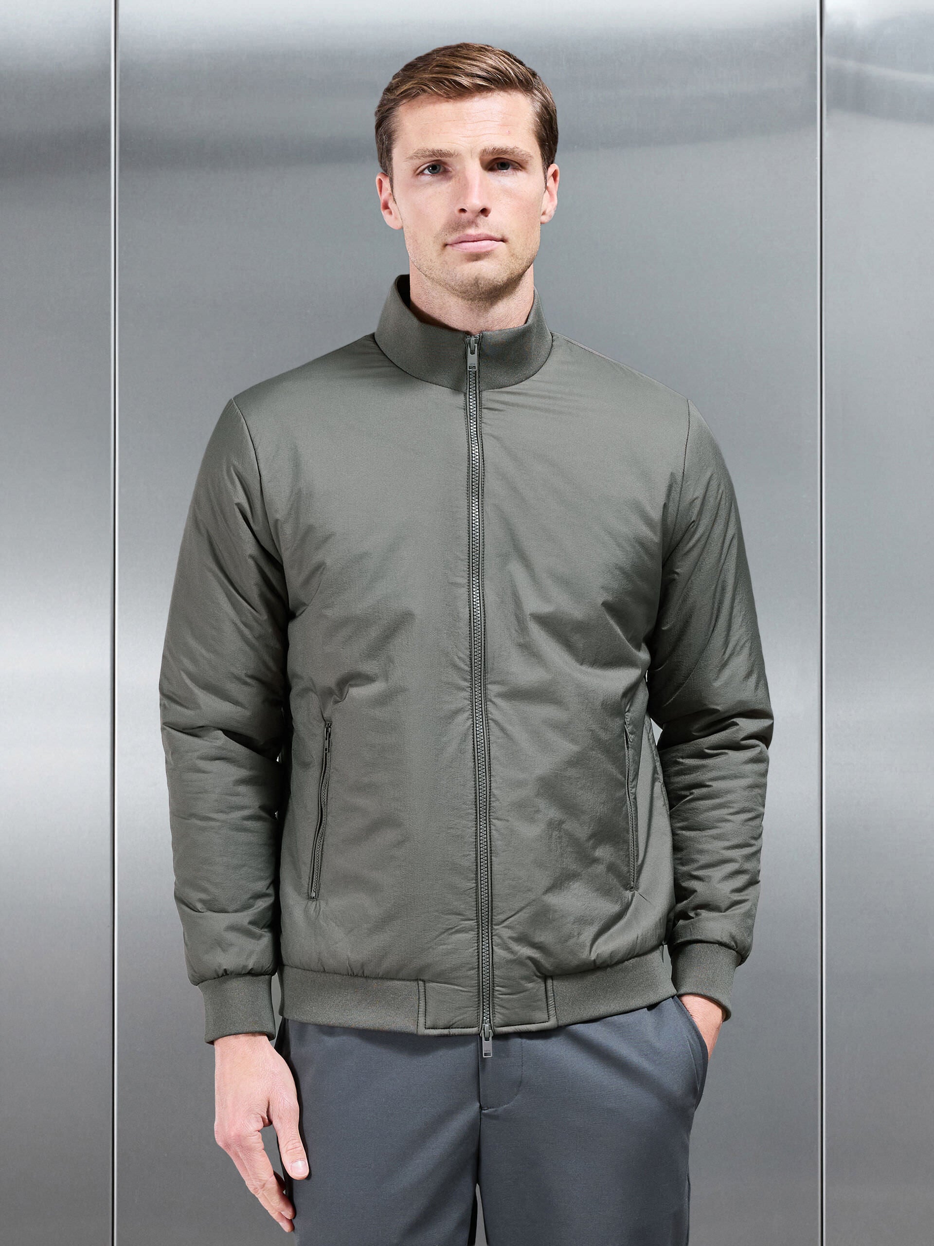 Padded Shell Funnel Neck Jacket in Olive