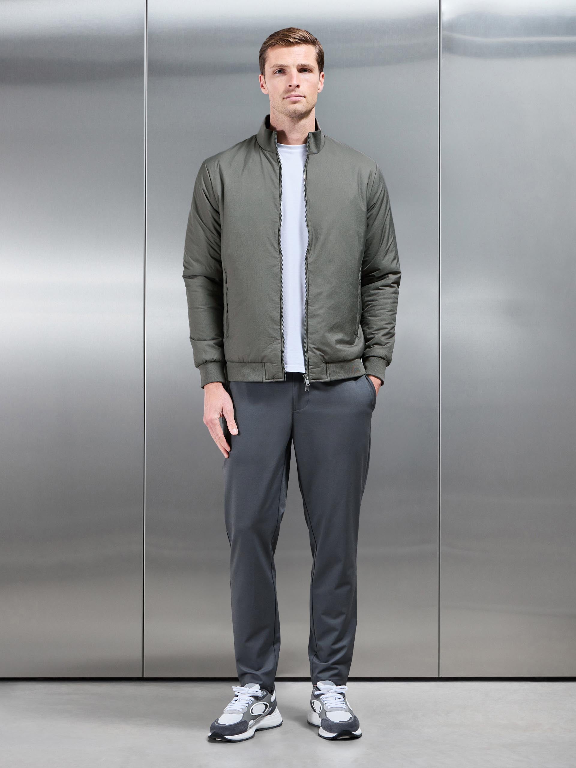 Padded Shell Funnel Neck Jacket in Olive