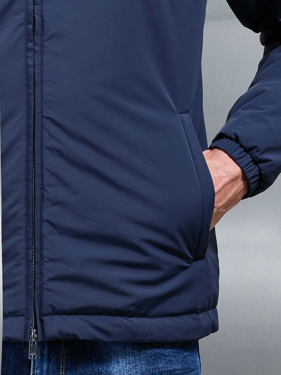 Padded Shell Zip Through Jacket In Navy