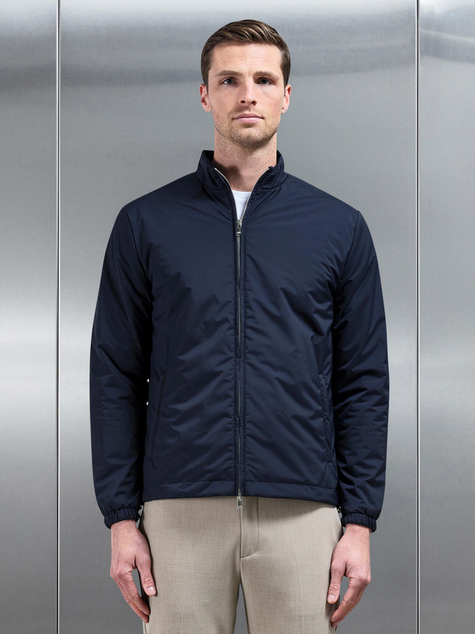 Padded Shell Zip Through Jacket in Navy
