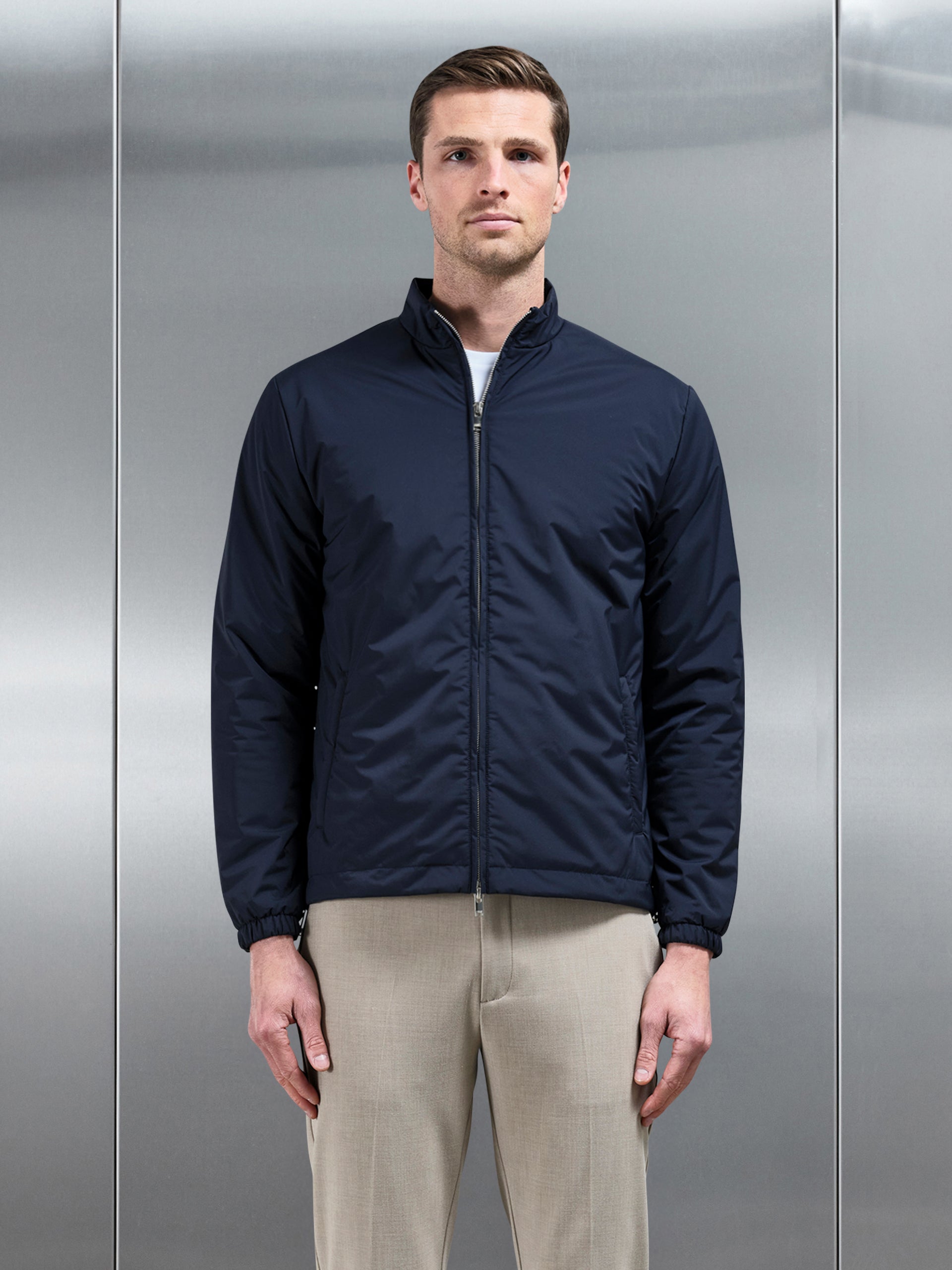 Padded Shell Zip Through Jacket in Navy