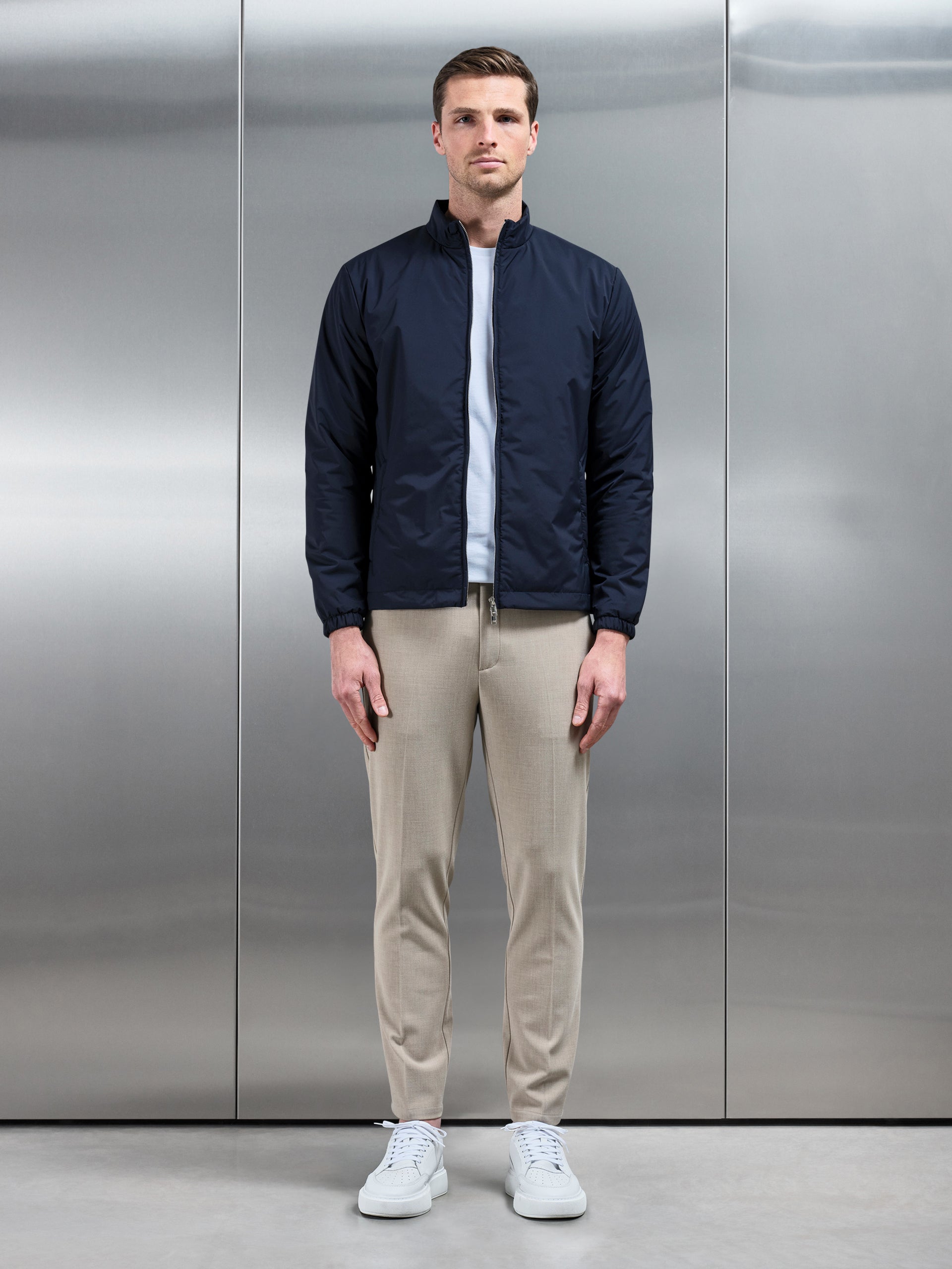 Padded Shell Zip Through Jacket in Navy