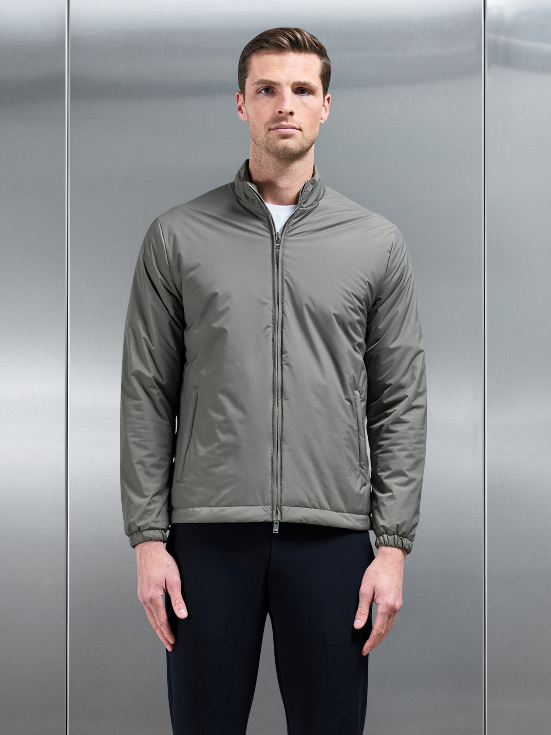 Padded Shell Zip Through Jacket in Olive