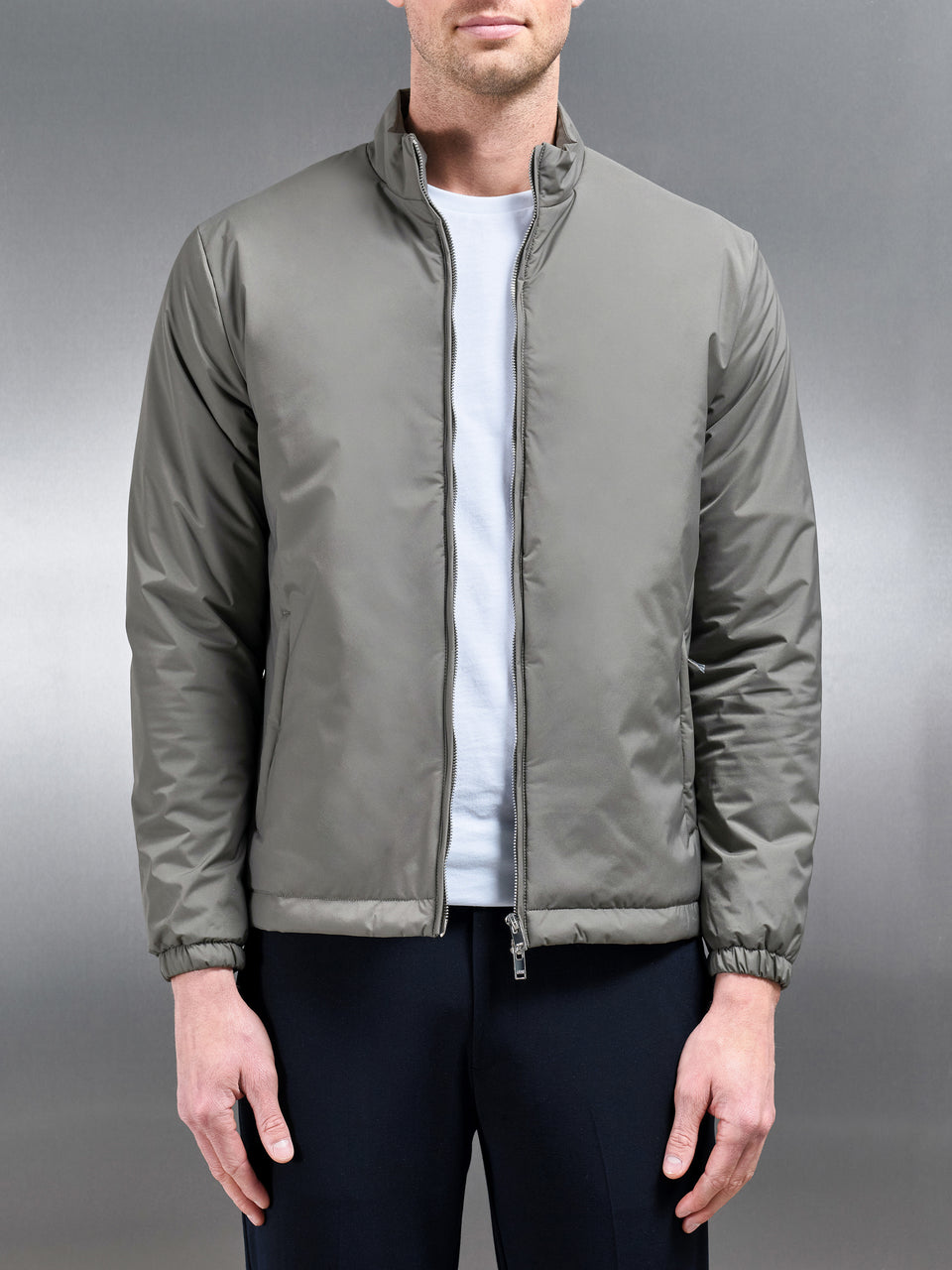 Padded Shell Zip Through Jacket in Olive