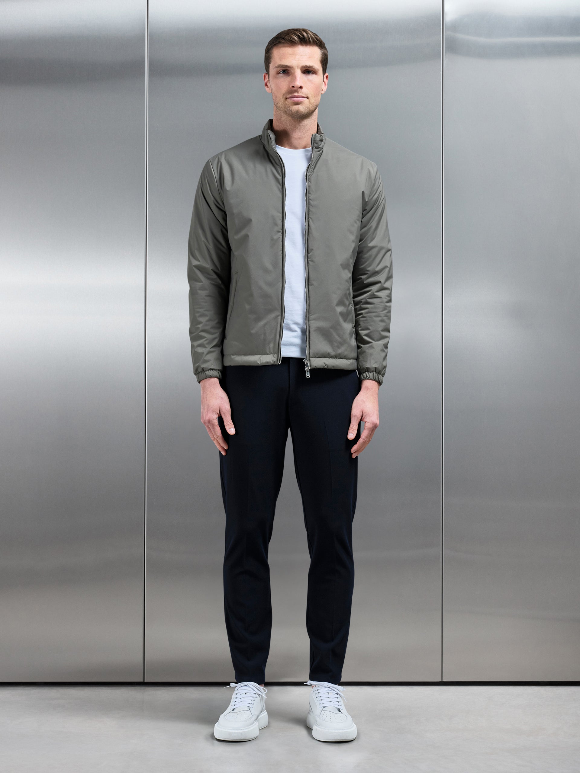 Padded Shell Zip Through Jacket in Olive
