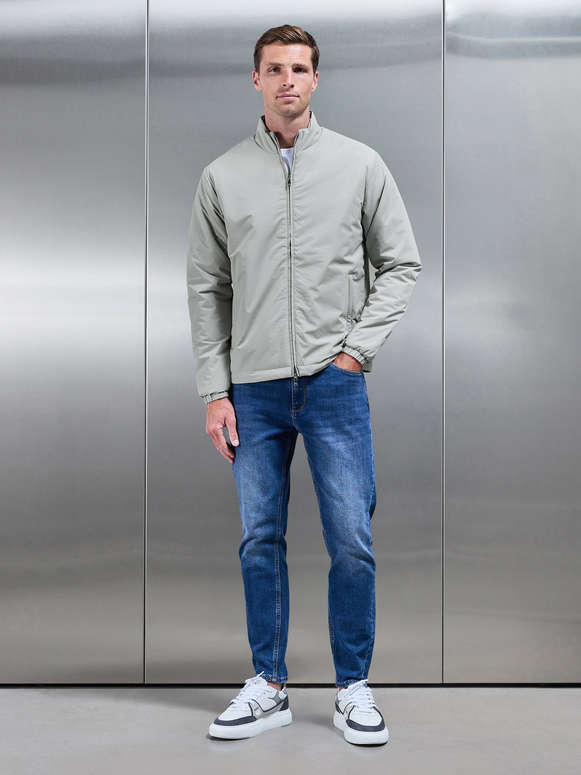 Padded Shell Zip Through Jacket in Stone