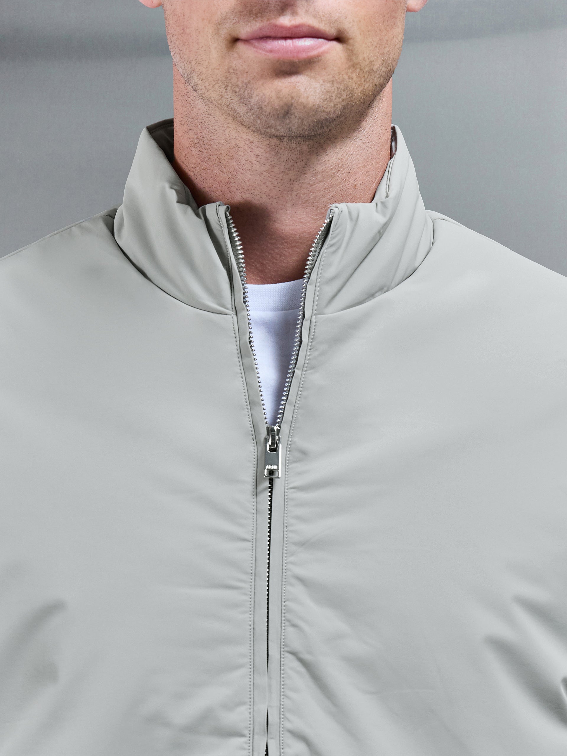 Padded Shell Zip Through Jacket in Stone