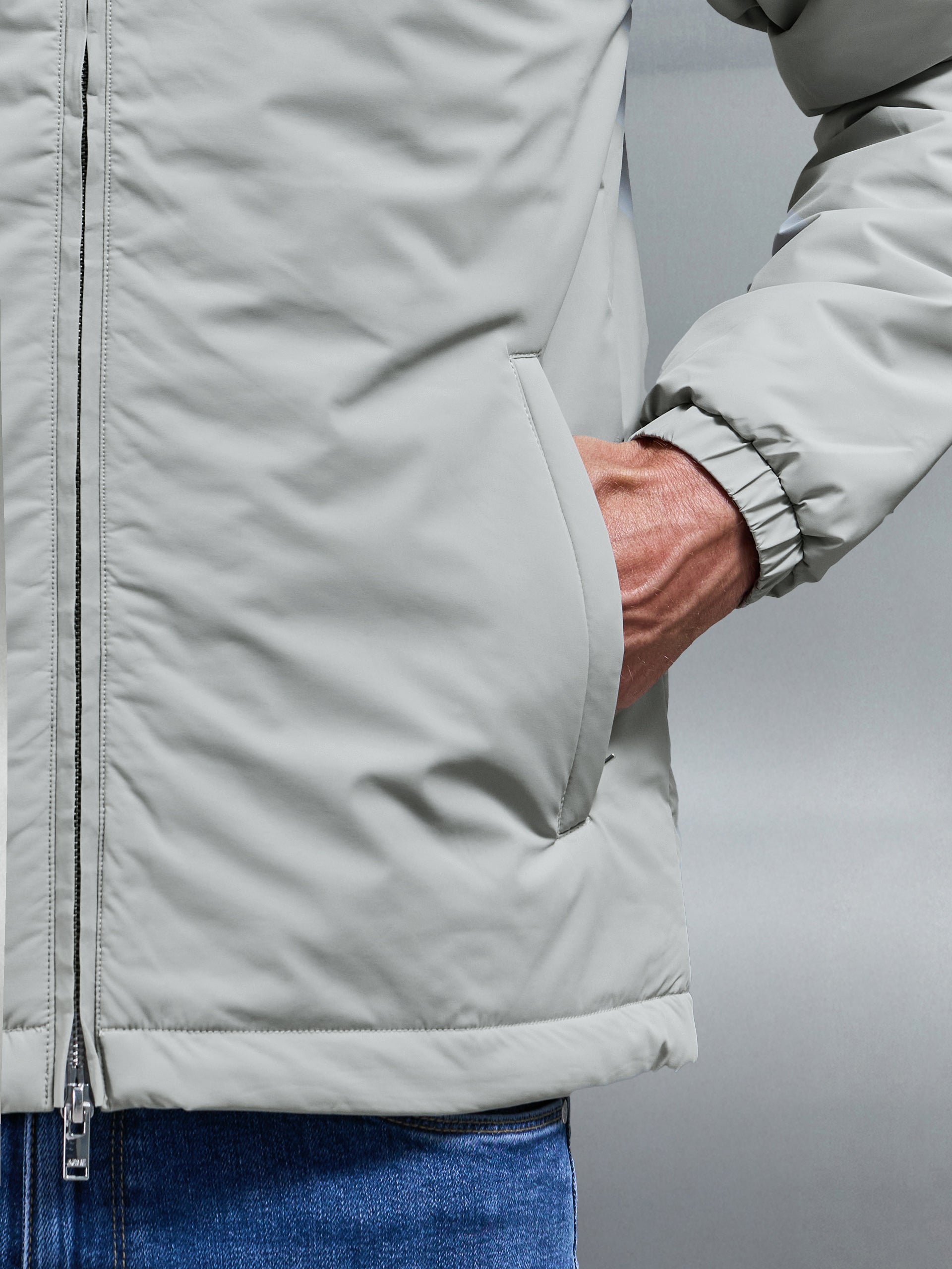Padded Shell Zip Through Jacket in Stone