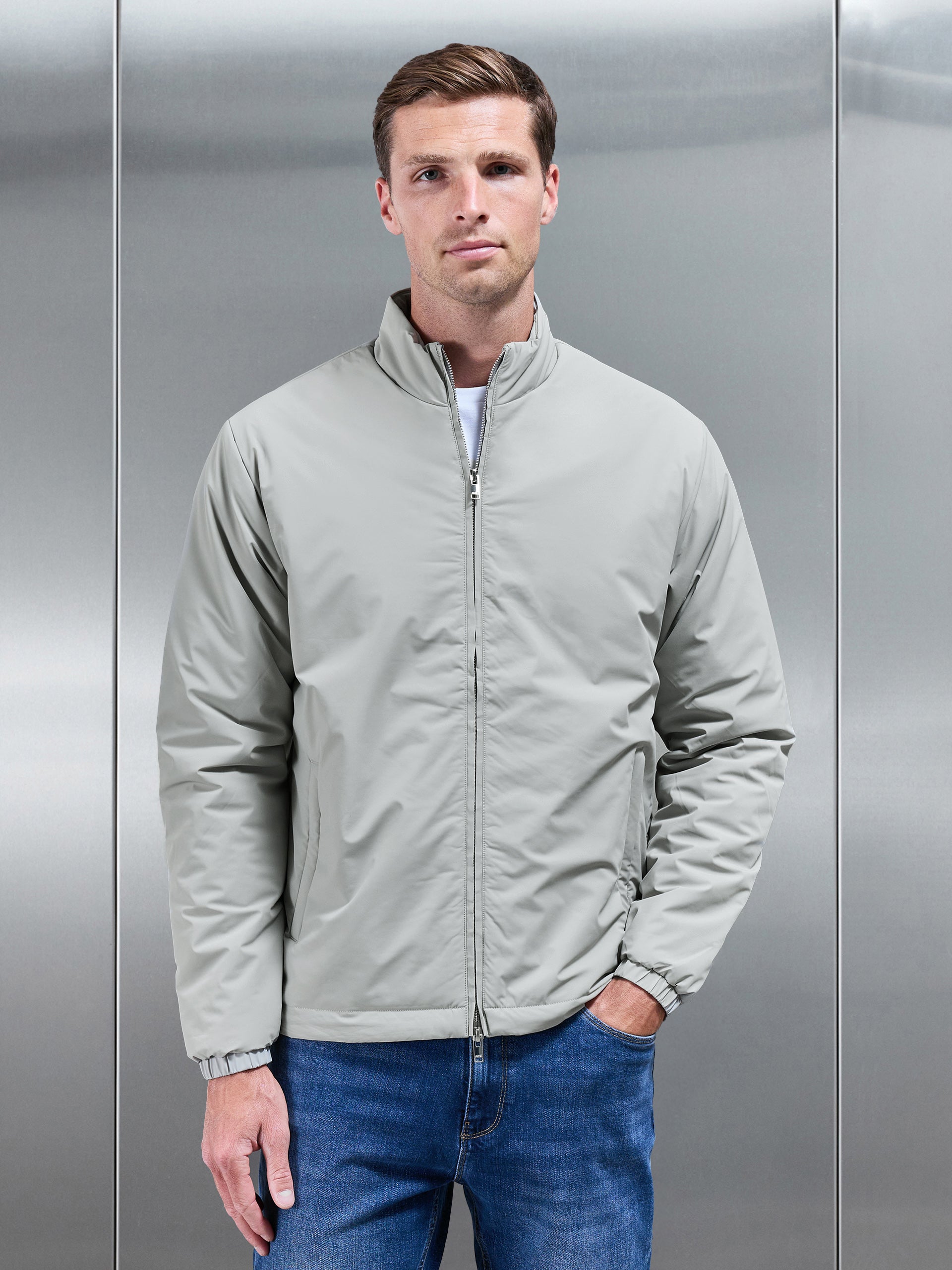 Padded Shell Zip Through Jacket in Stone