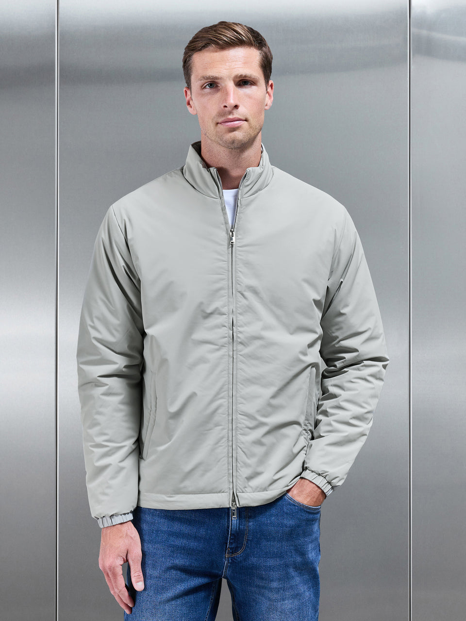 Padded Shell Zip Through Jacket in Stone