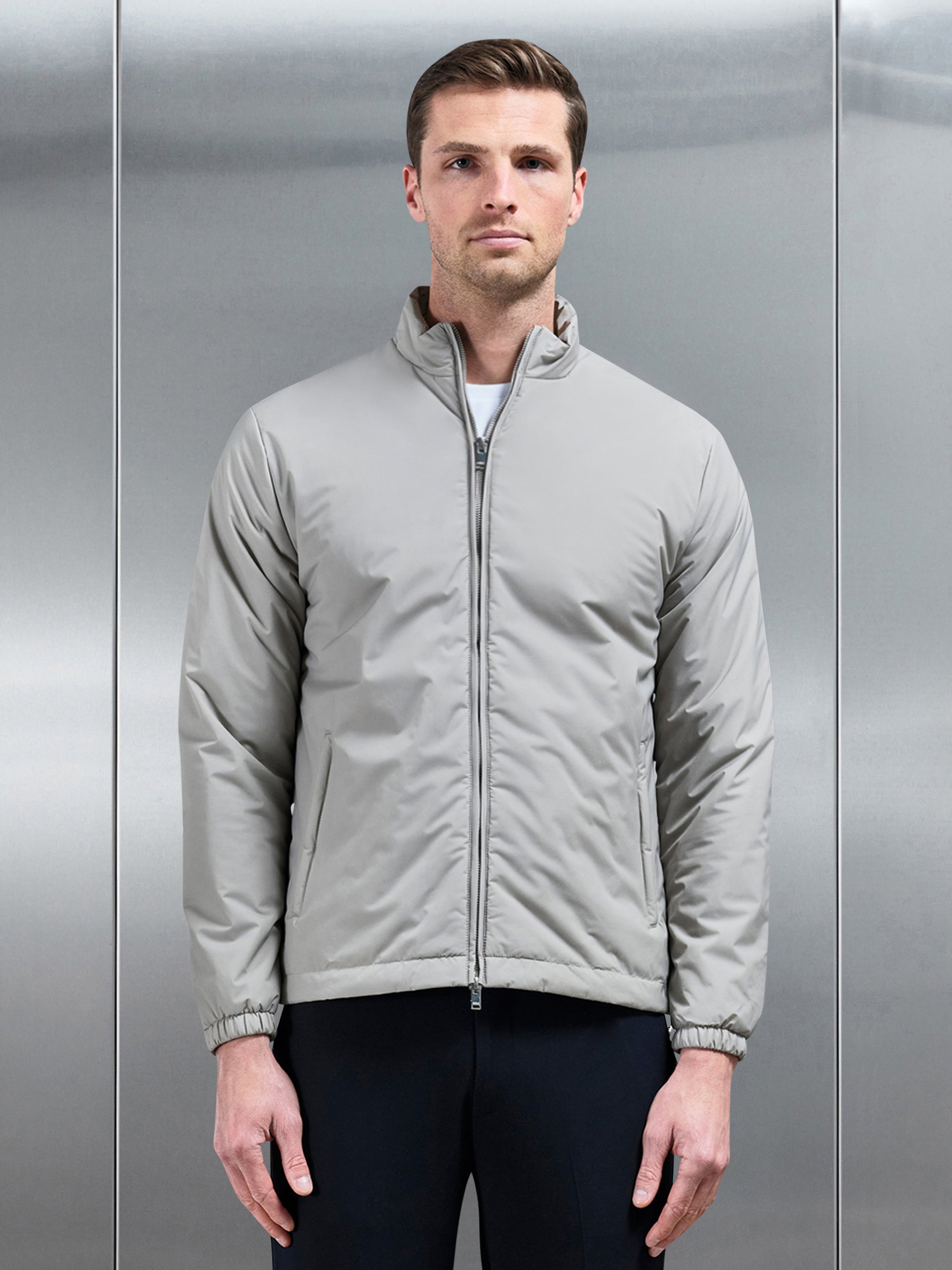 Padded Shell Zip Through Jacket in Stone
