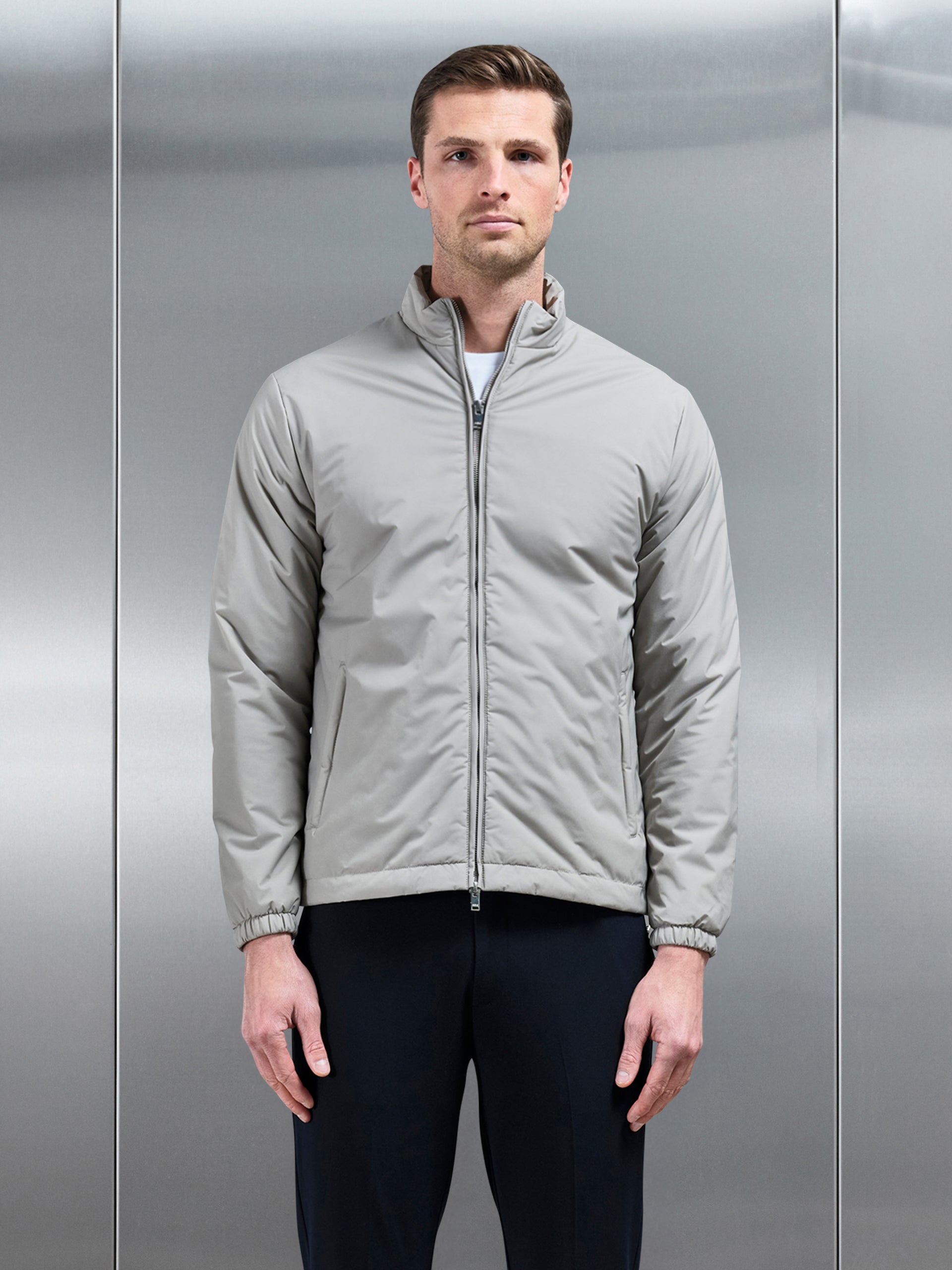 Padded Shell Zip Through Jacket in Stone