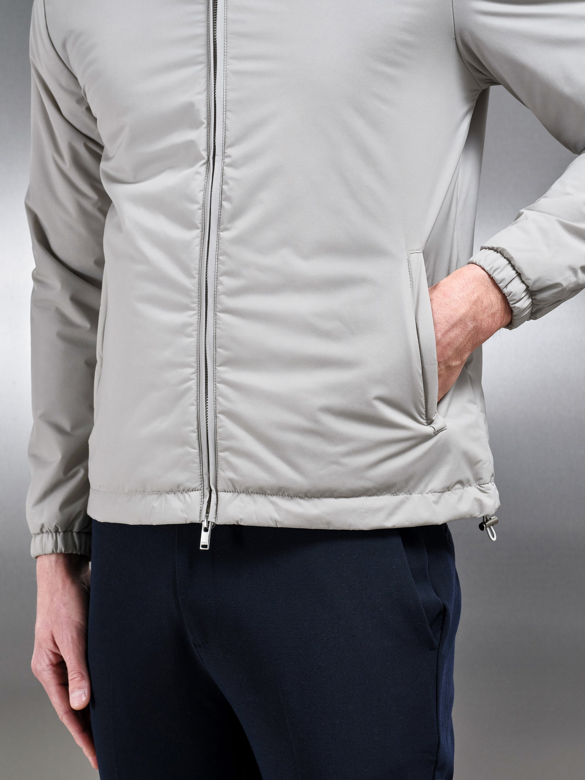 Padded Shell Zip Through Jacket in Stone