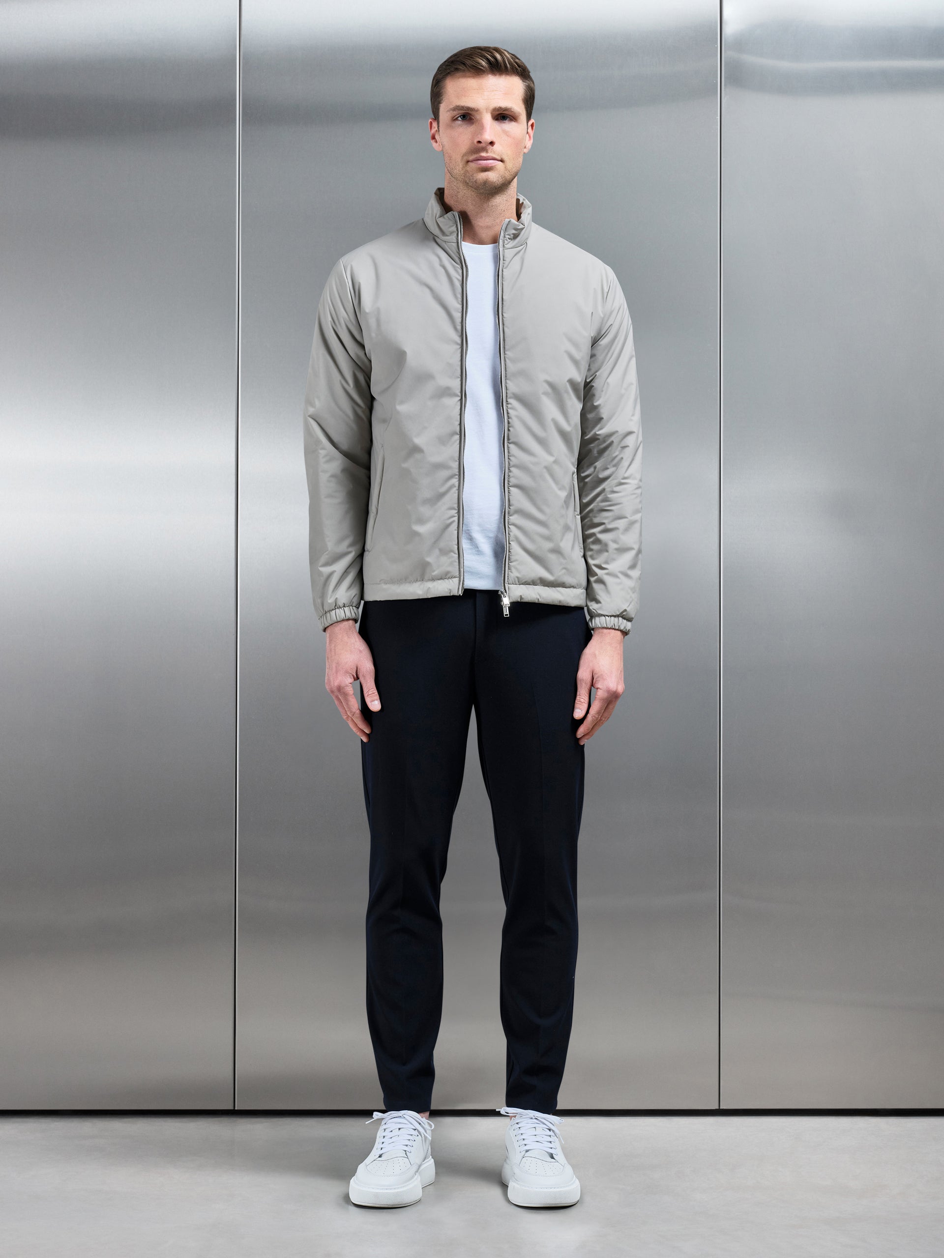 Padded Shell Zip Through Jacket in Stone