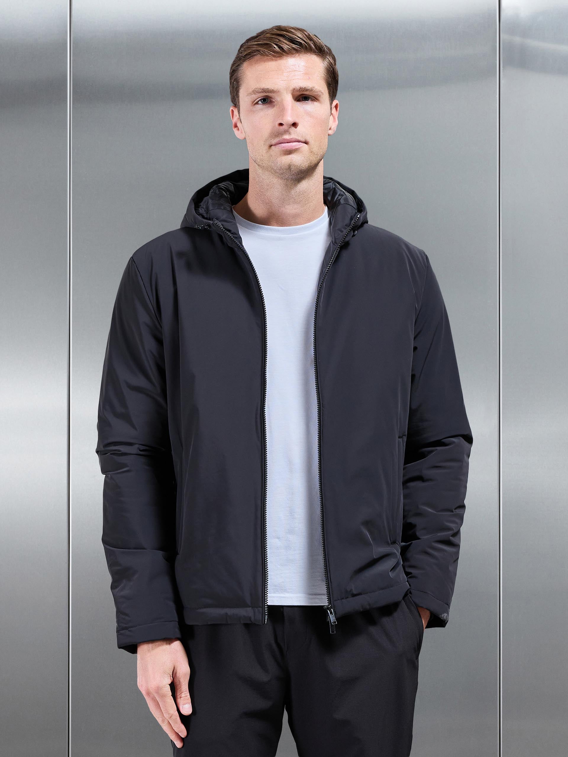 Padded Technical Shell Windbreaker in Black