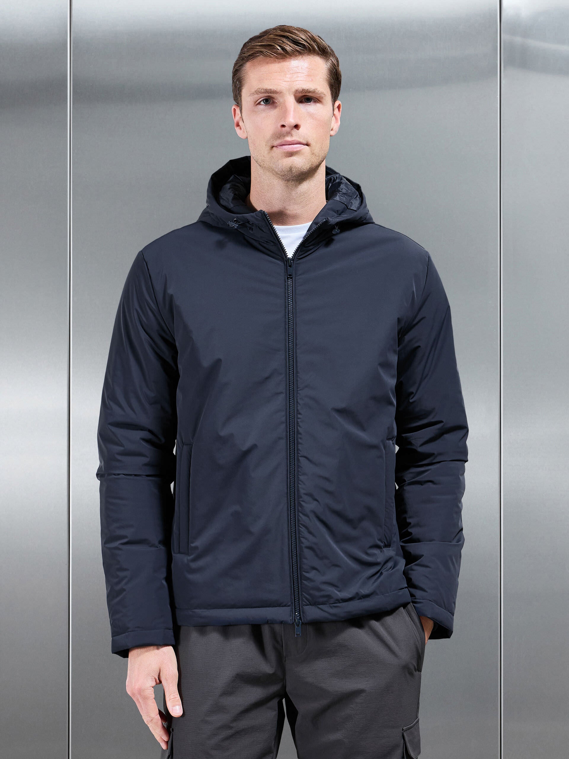 Padded Technical Shell Windbreaker in Navy