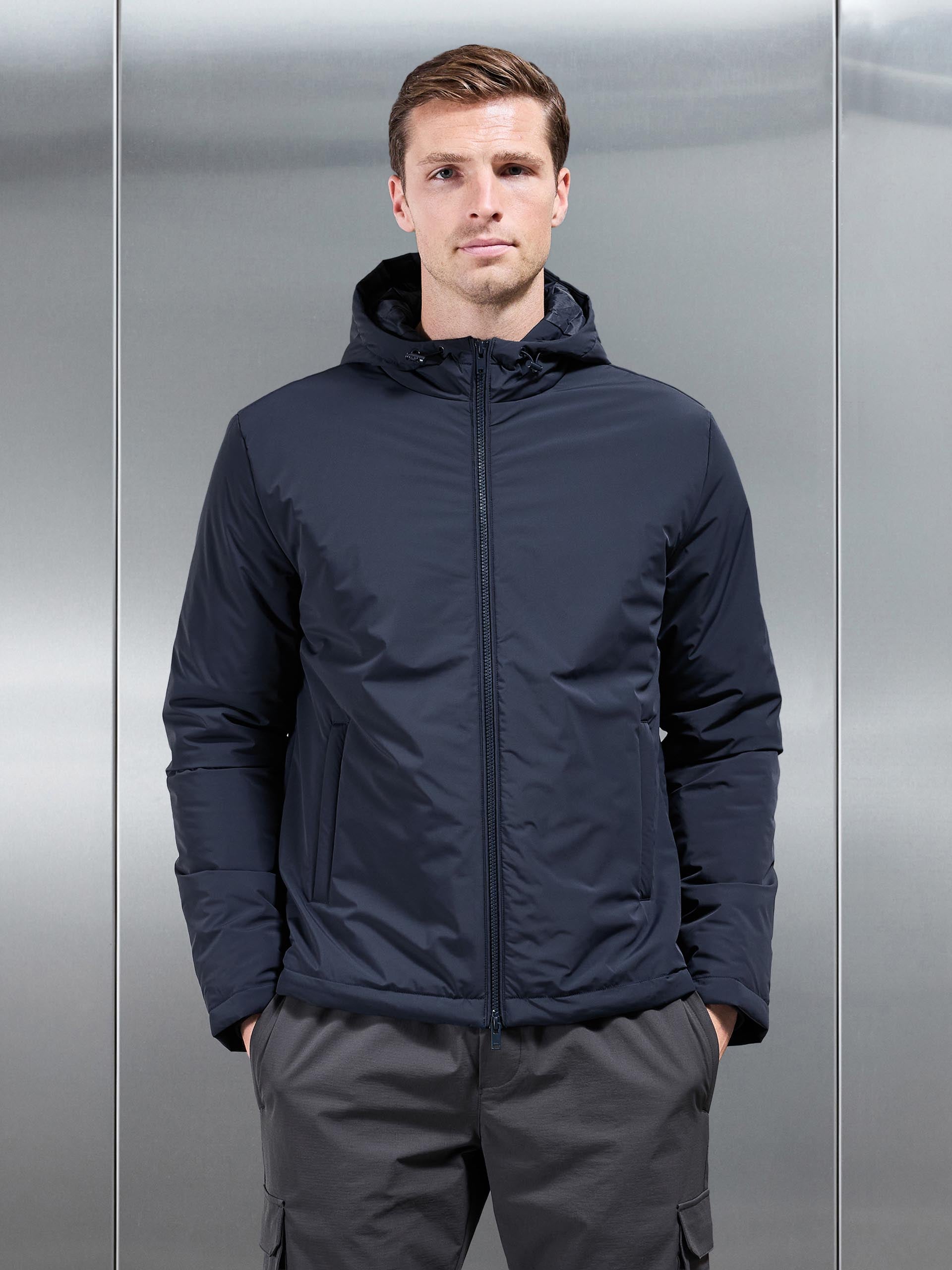Padded Technical Shell Windbreaker in Navy
