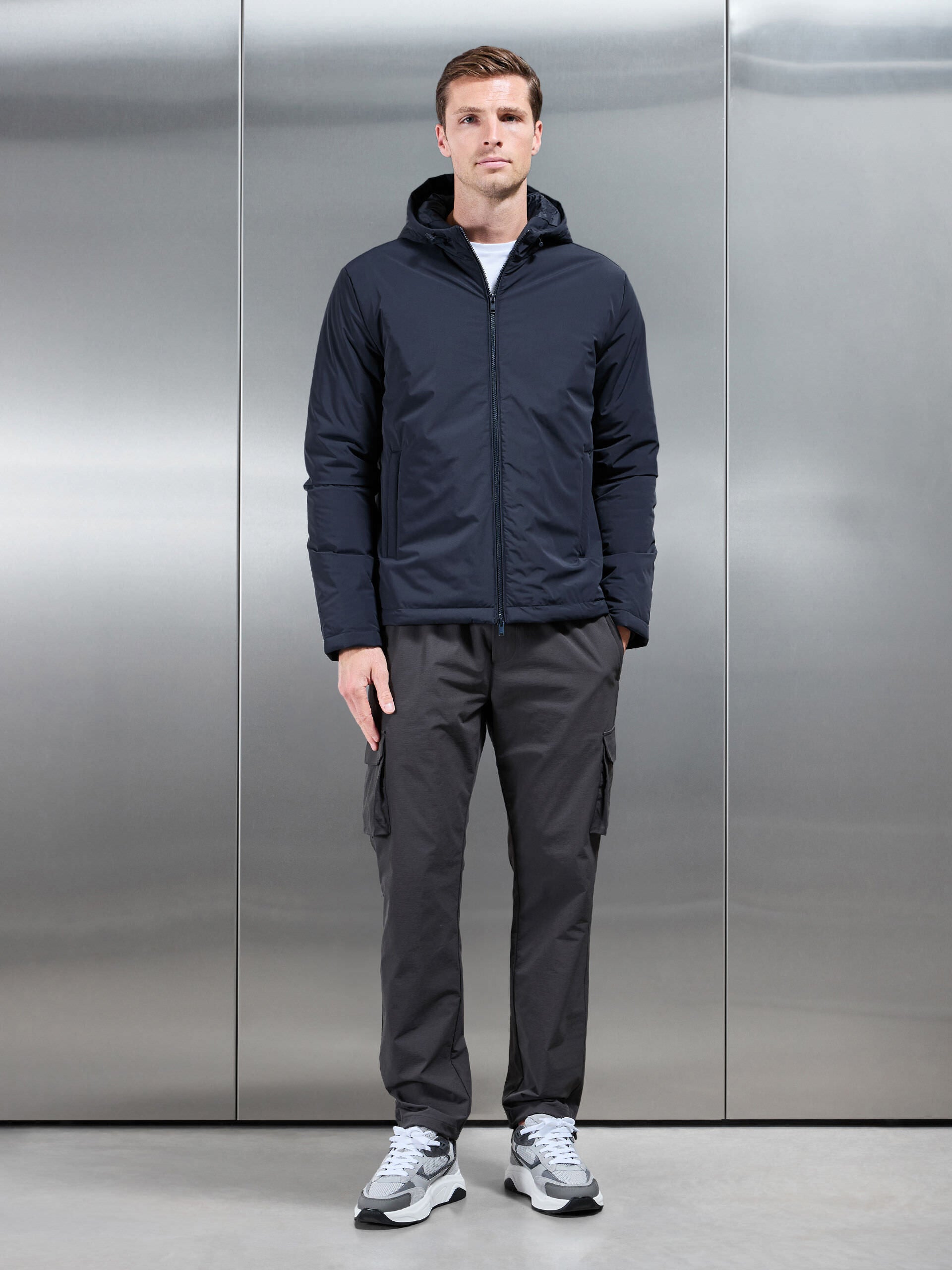 Padded Technical Shell Windbreaker in Navy