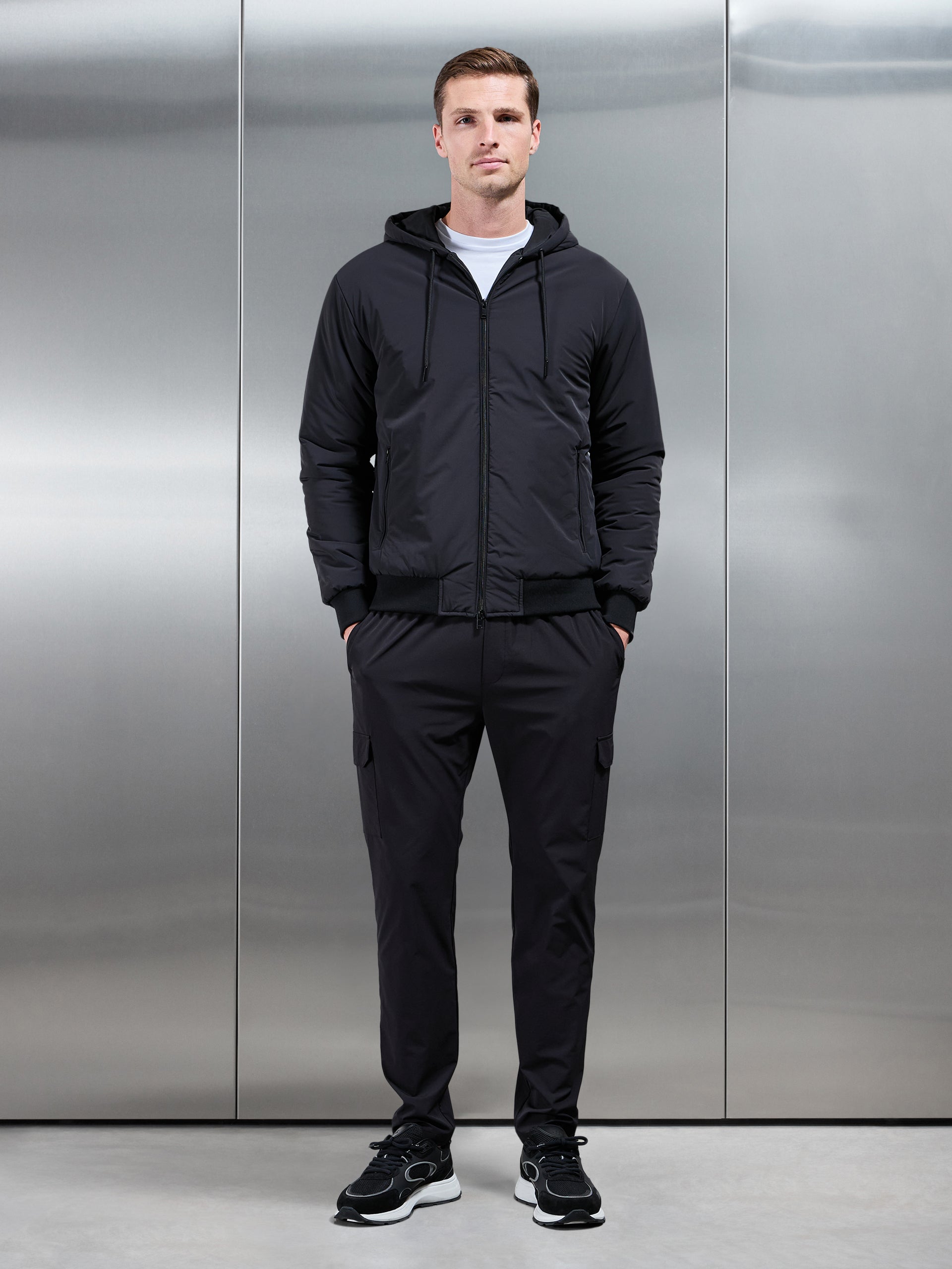 Padded Tonal Windbreaker in Black