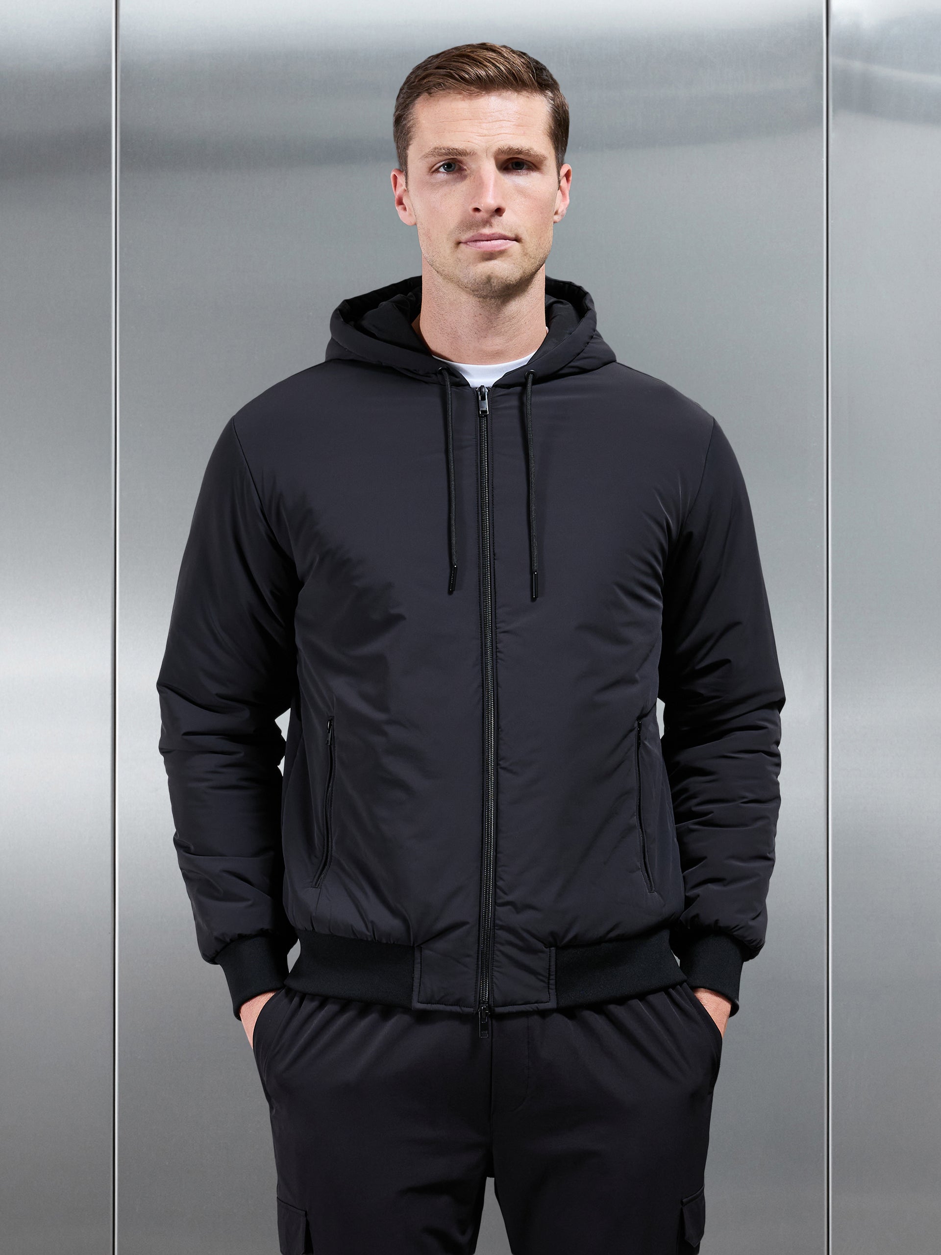 Padded Tonal Windbreaker in Black