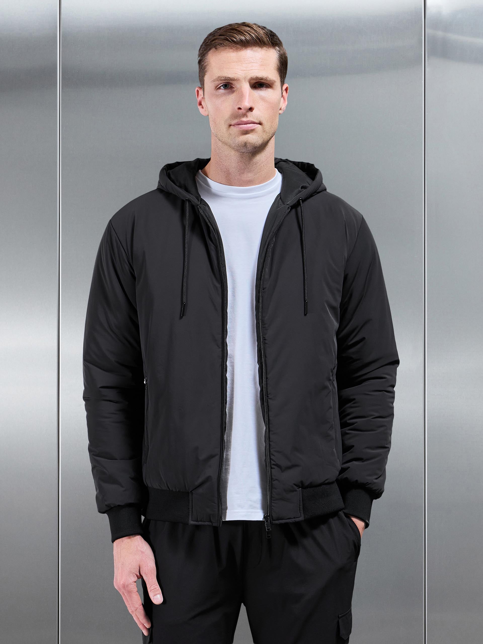 Padded Tonal Windbreaker in Black
