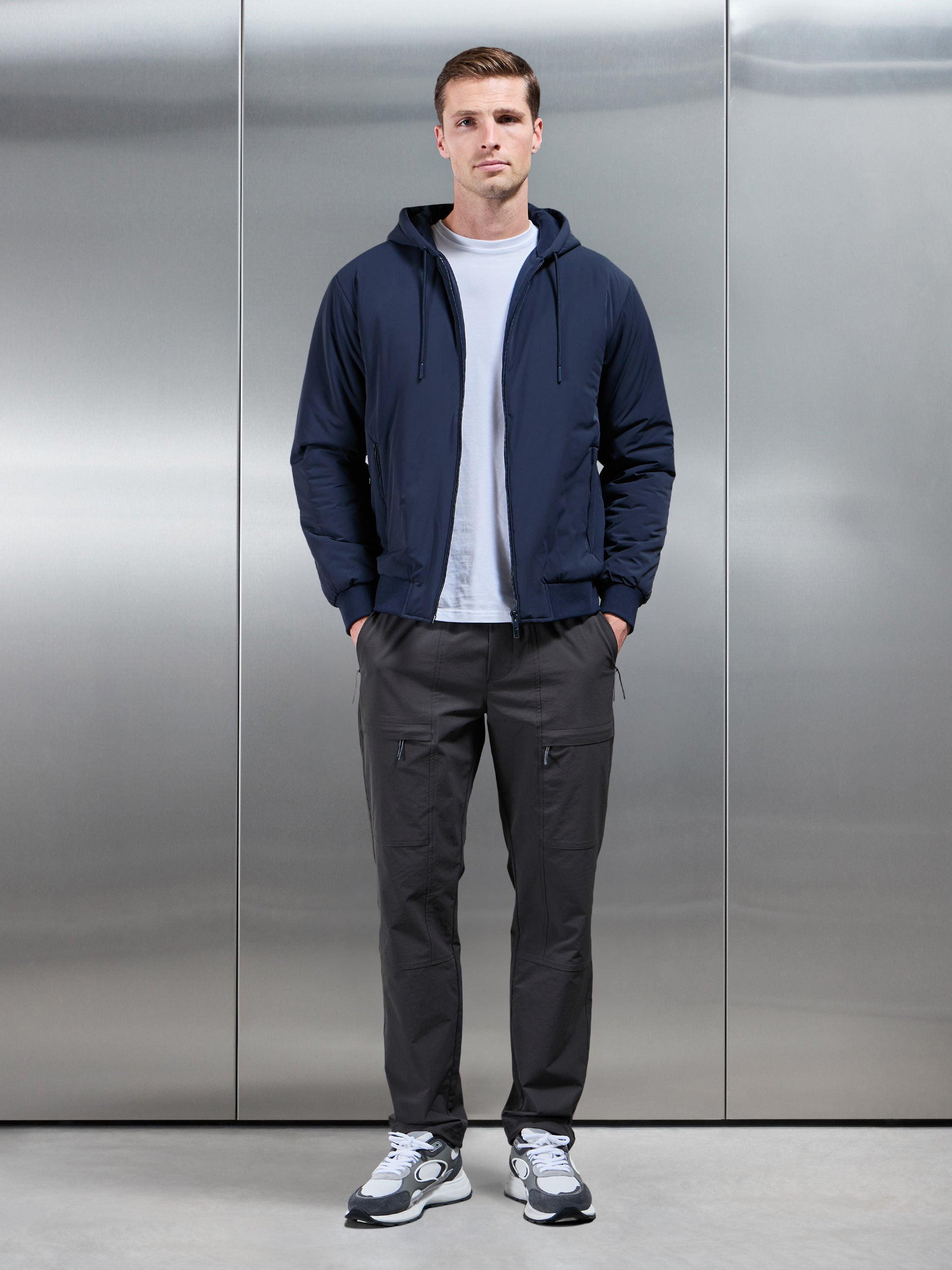 Padded Tonal Windbreaker in Navy