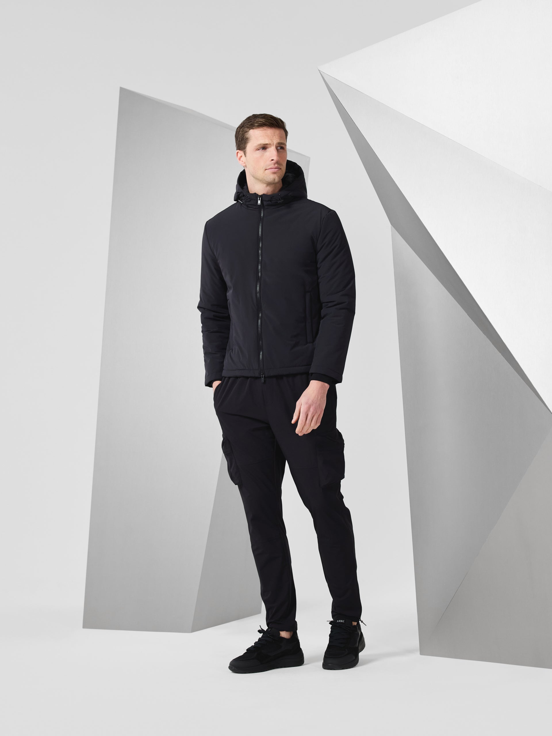 Padded Technical Shell Windbreaker in Black