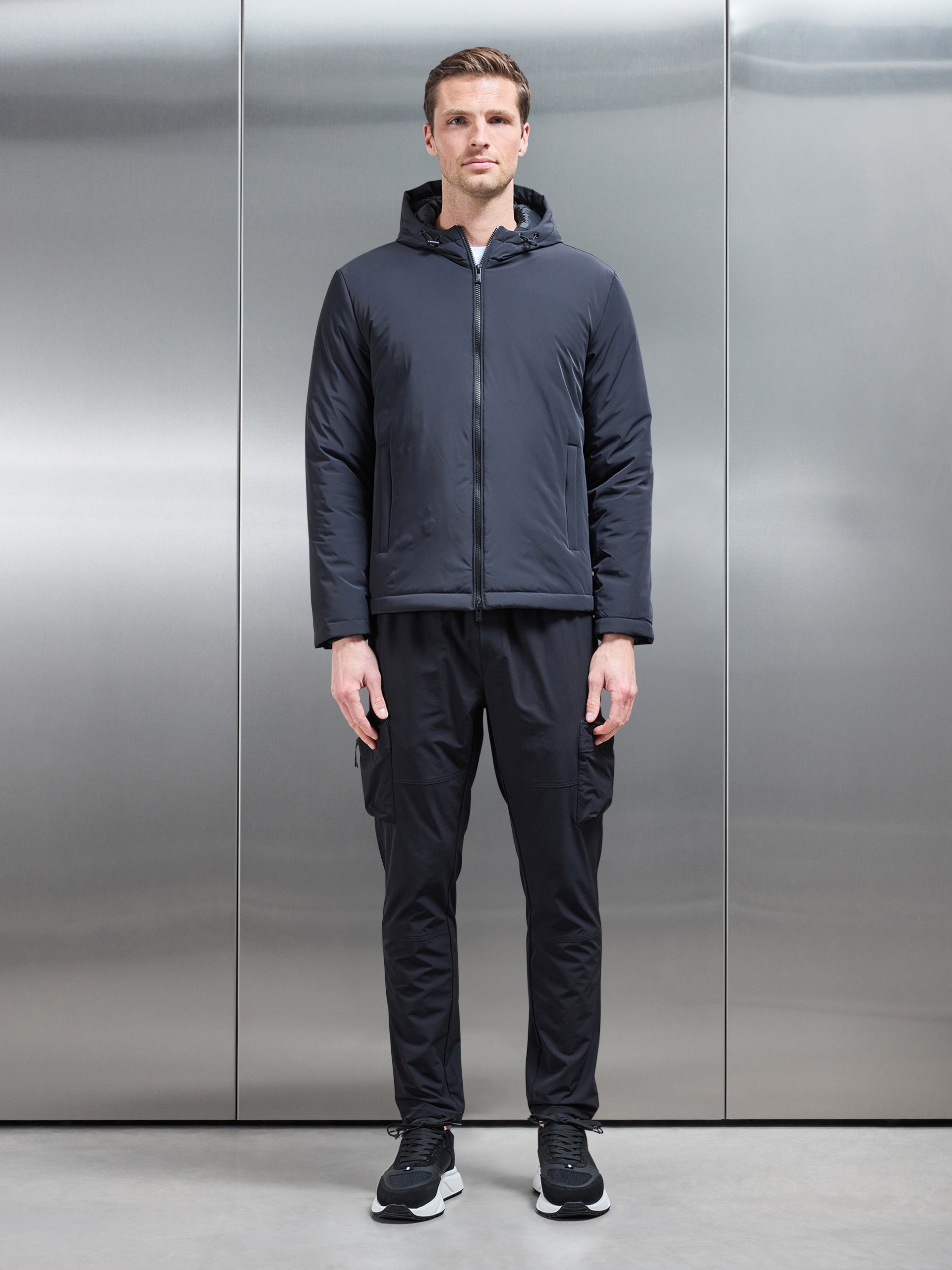 Padded Technical Shell Windbreaker in Black