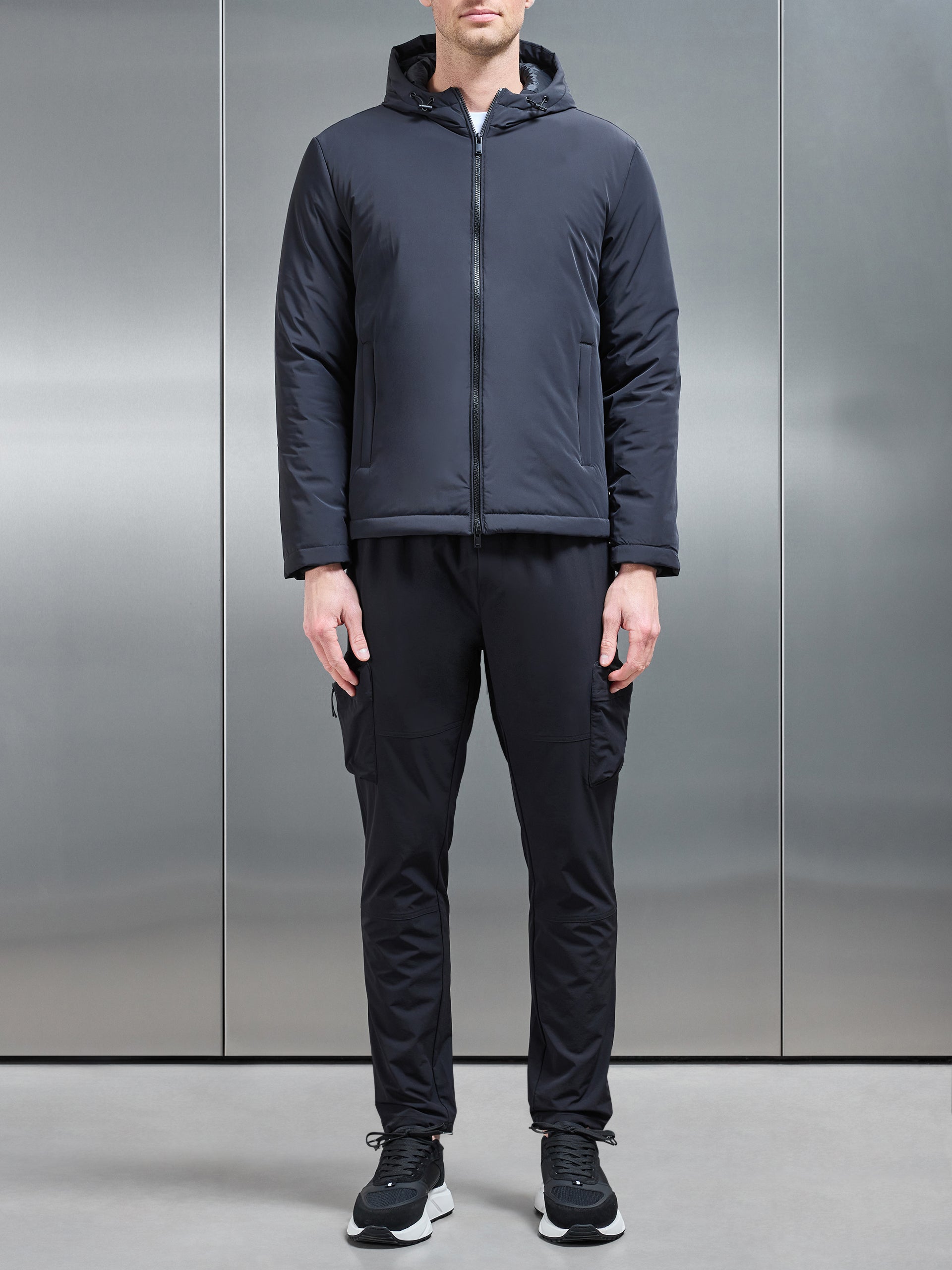 Padded Technical Shell Windbreaker in Black