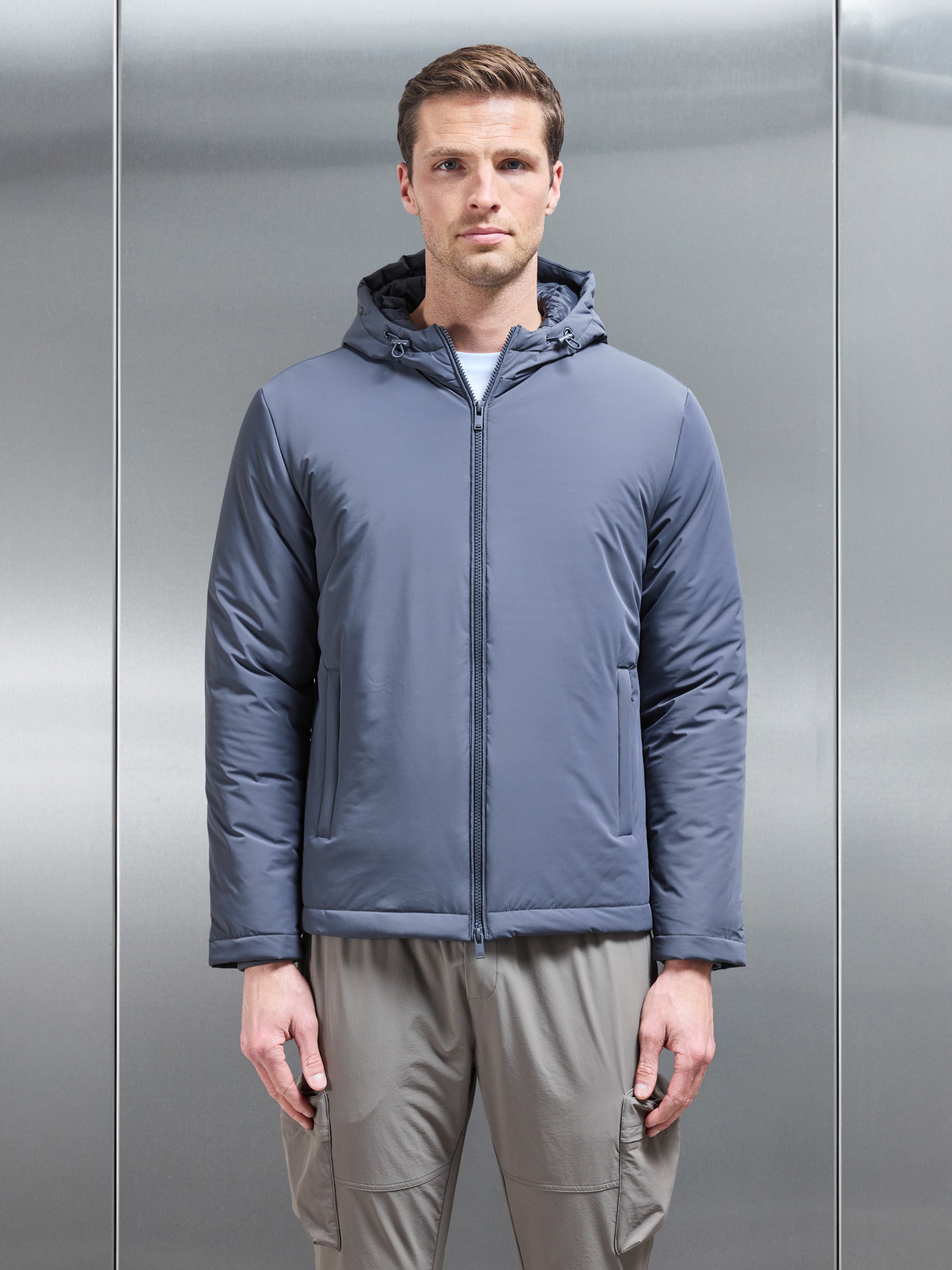 Padded Technical Shell Windbreaker in Grey